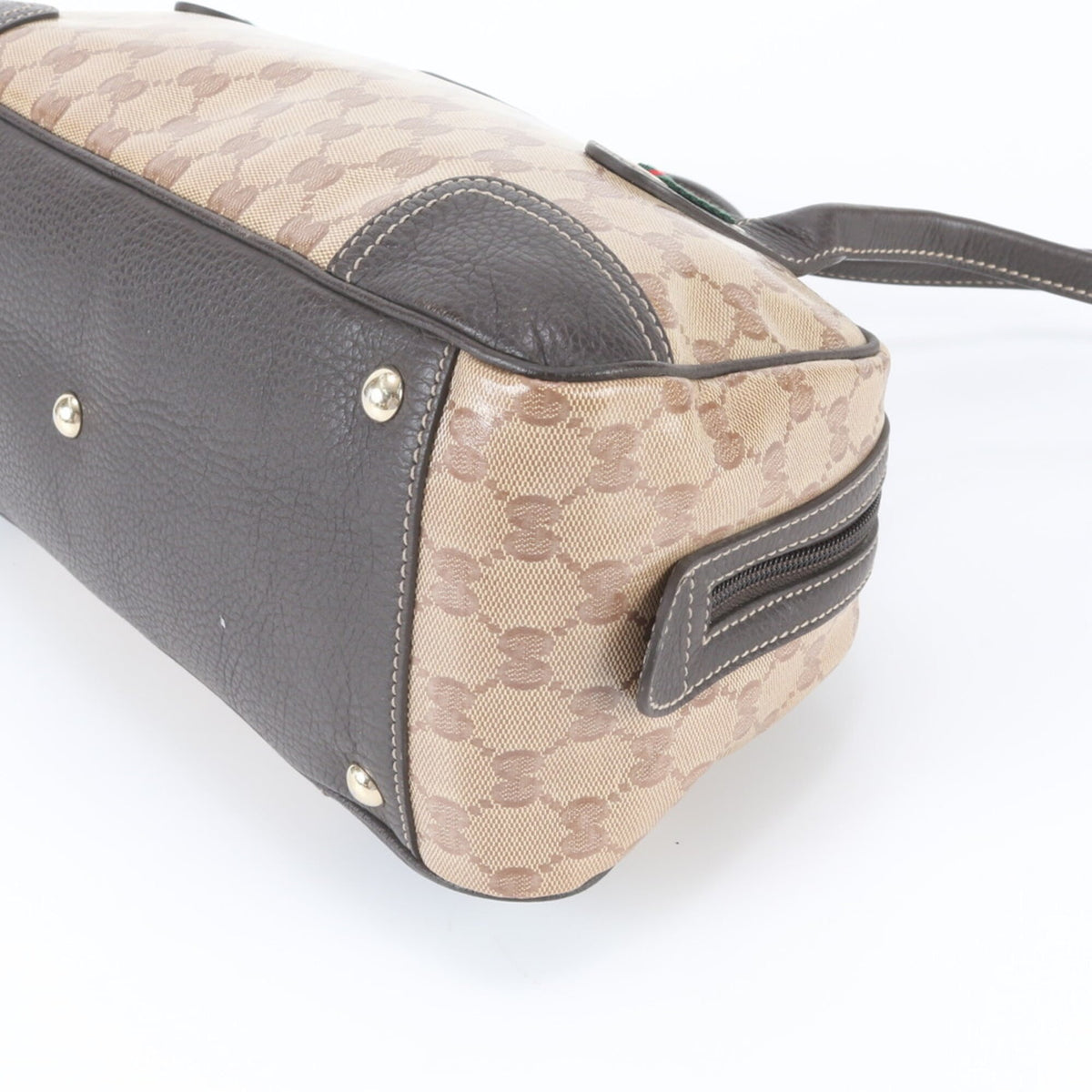 Gucci Brown Leather Coated Canvas Handbag Tote Bag (Pre-Owned)