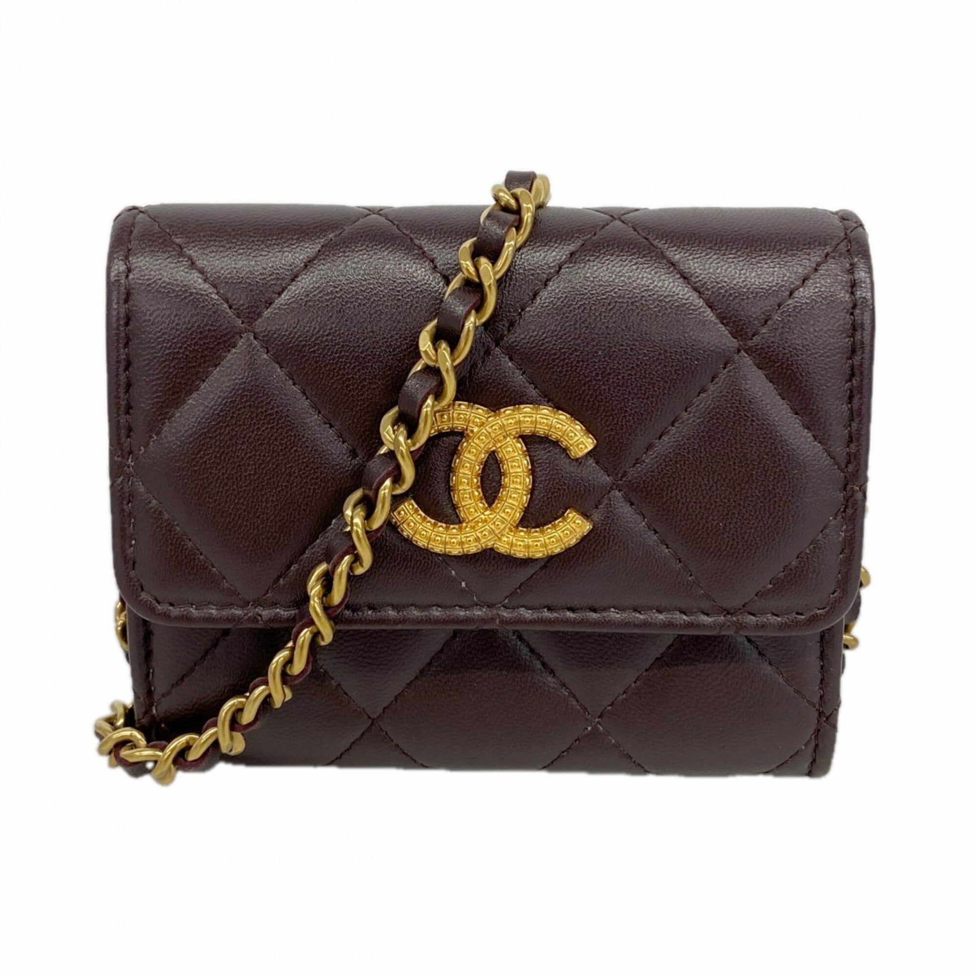 Chanel Dark Brown Leather Chain/Shoulder Wallet (Pre-Owned)