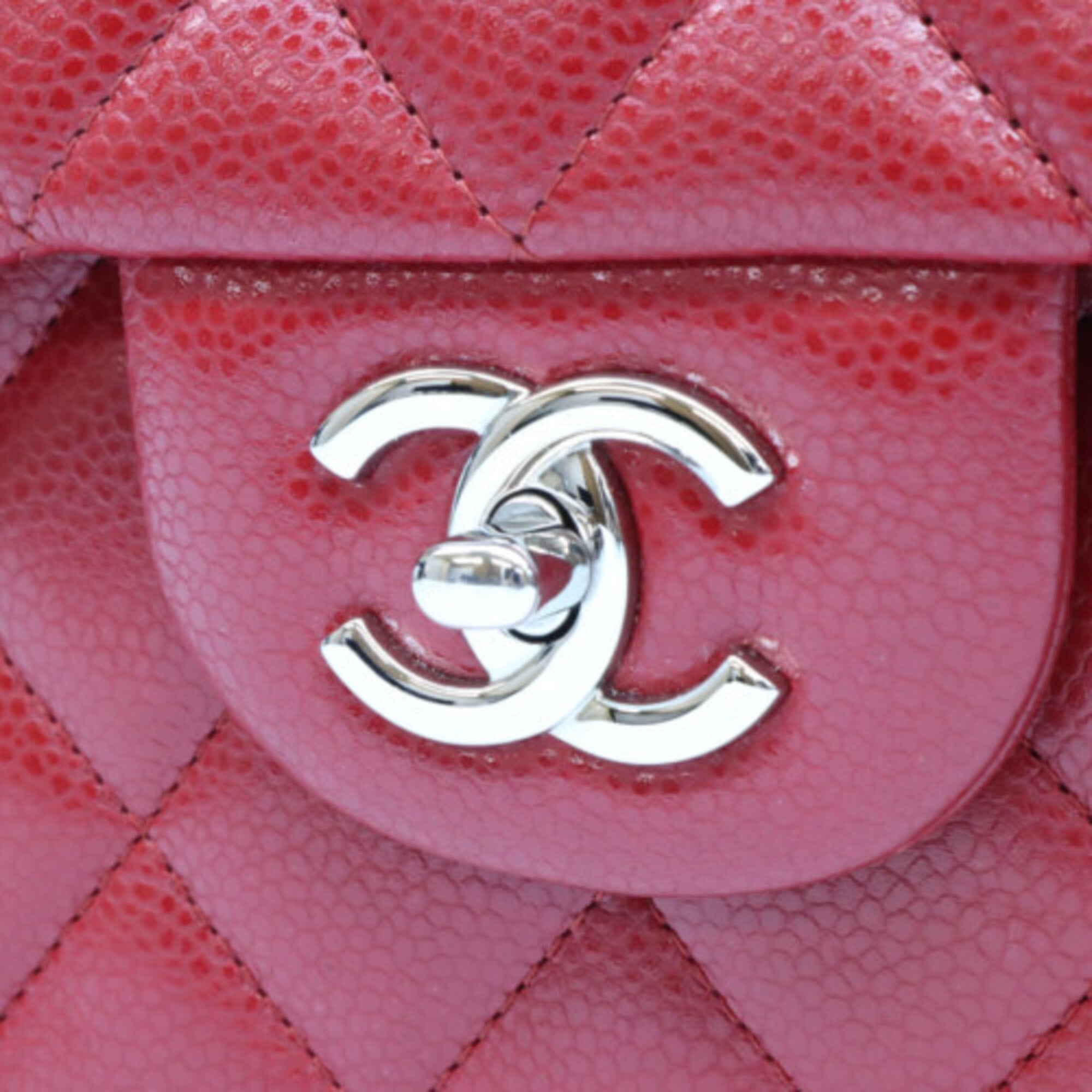 Chanel Red Color Grained Calfskin Shoulder Bag (Pre-Owned)