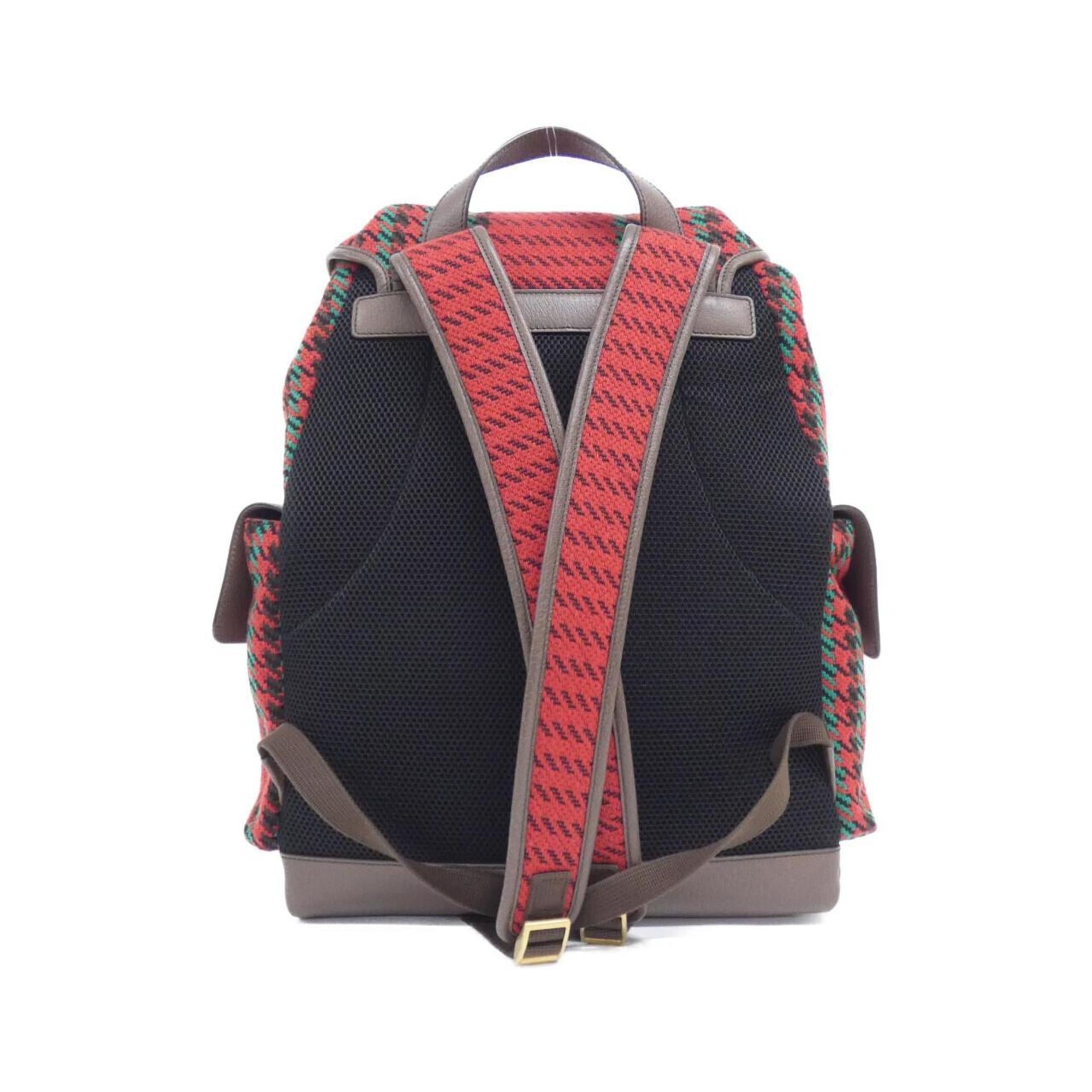 Gucci Red Color Wool Leather Backpack (Pre-Owned)
