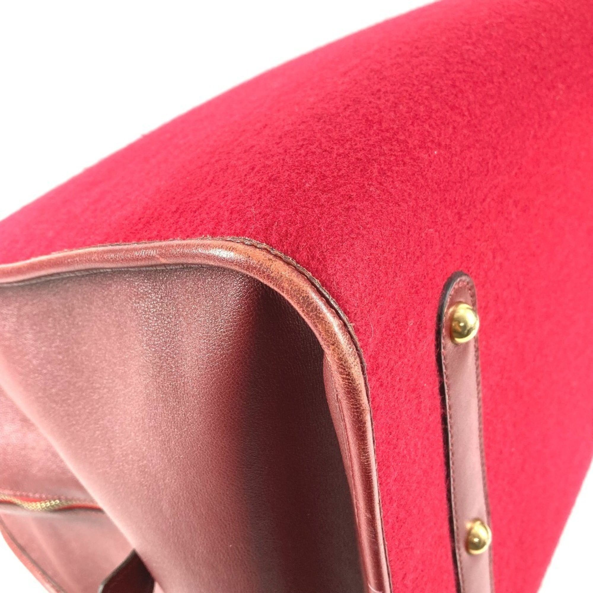 Hermes Red Color Felt Leather Boston Bag (Pre-Owned)