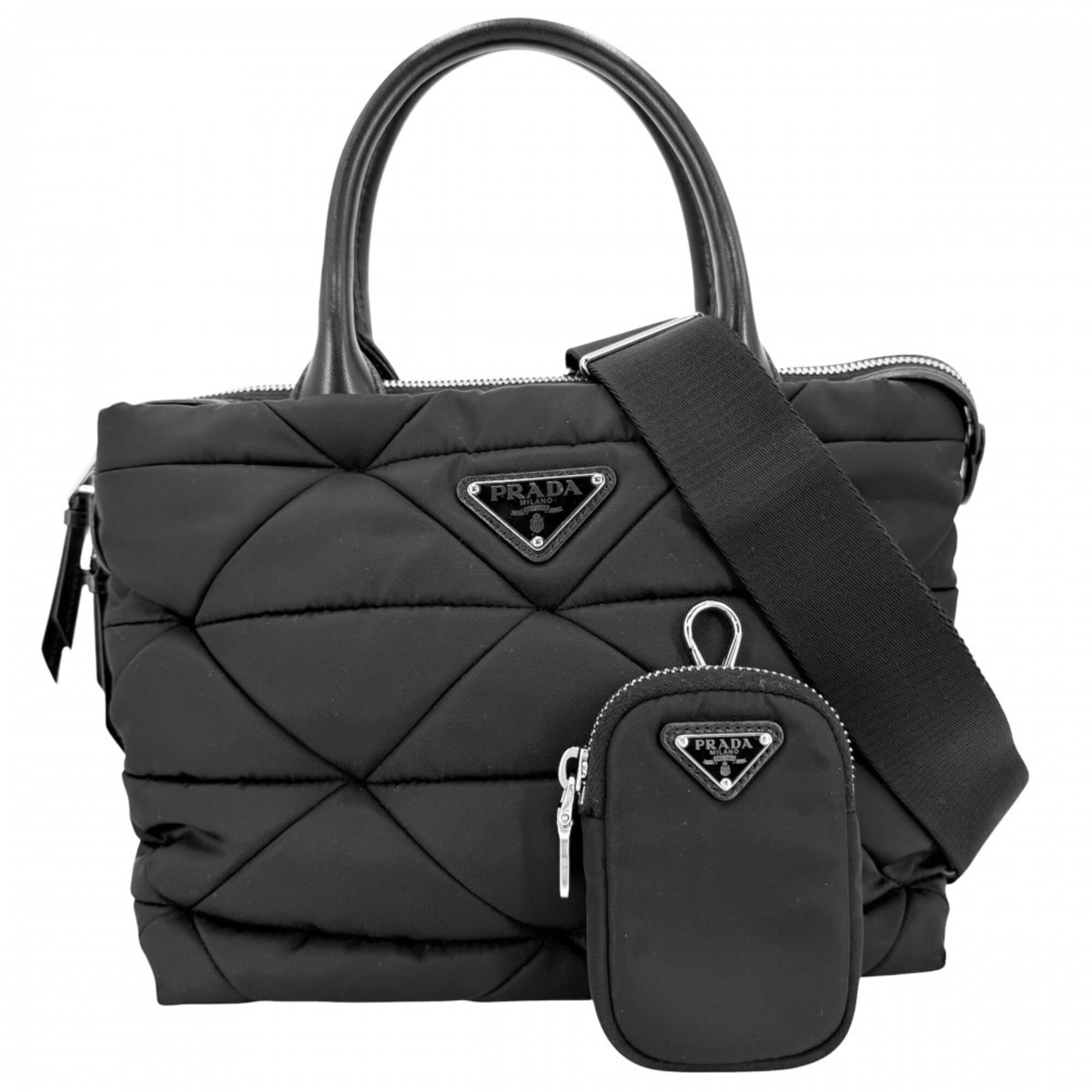 Prada Black White Nylon Handbag Pouch Shoulder Bag (Pre-Owned)