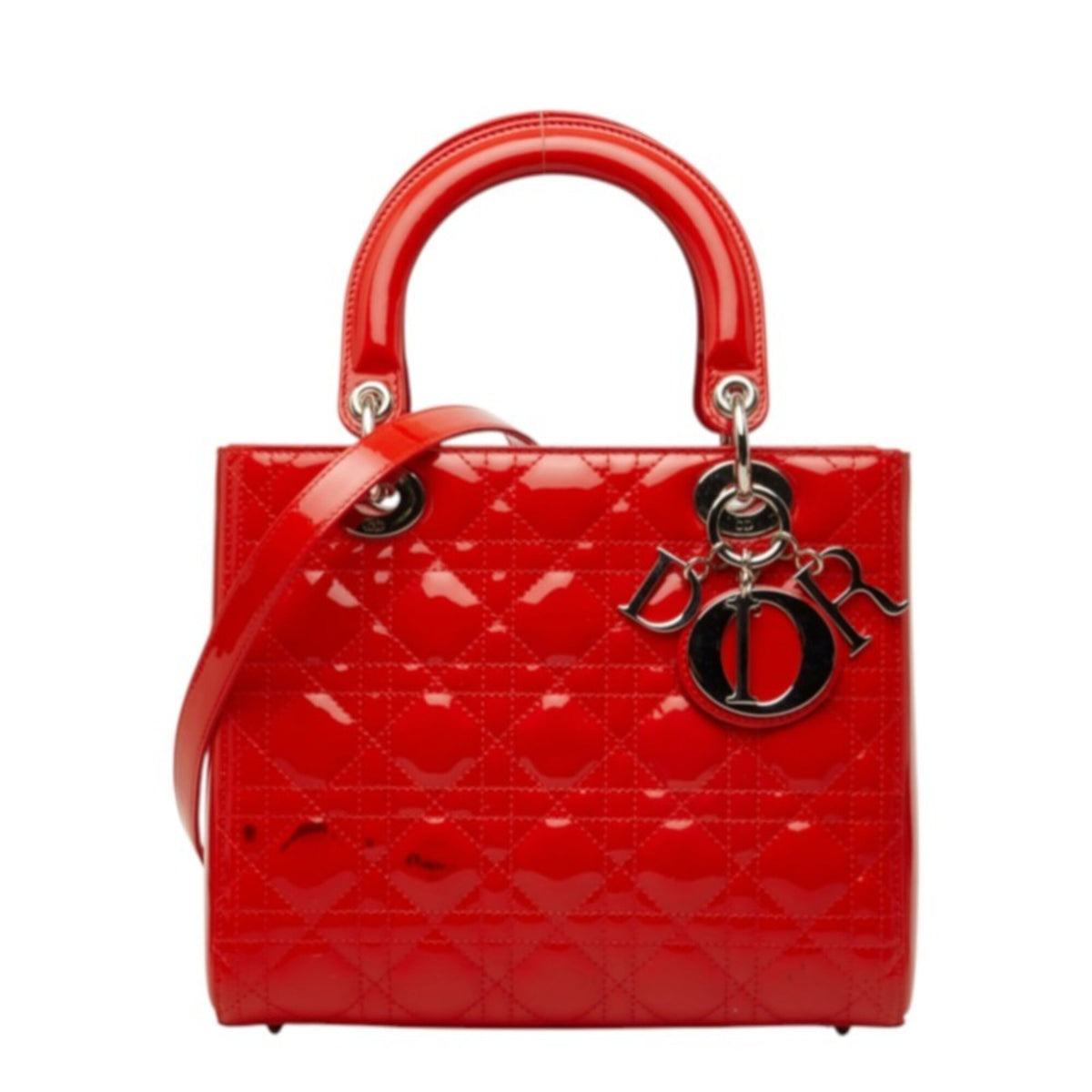Christian Dior Lady Dior Red Color Patent Leather Handbag Shoulder Bag (Pre-Owned)