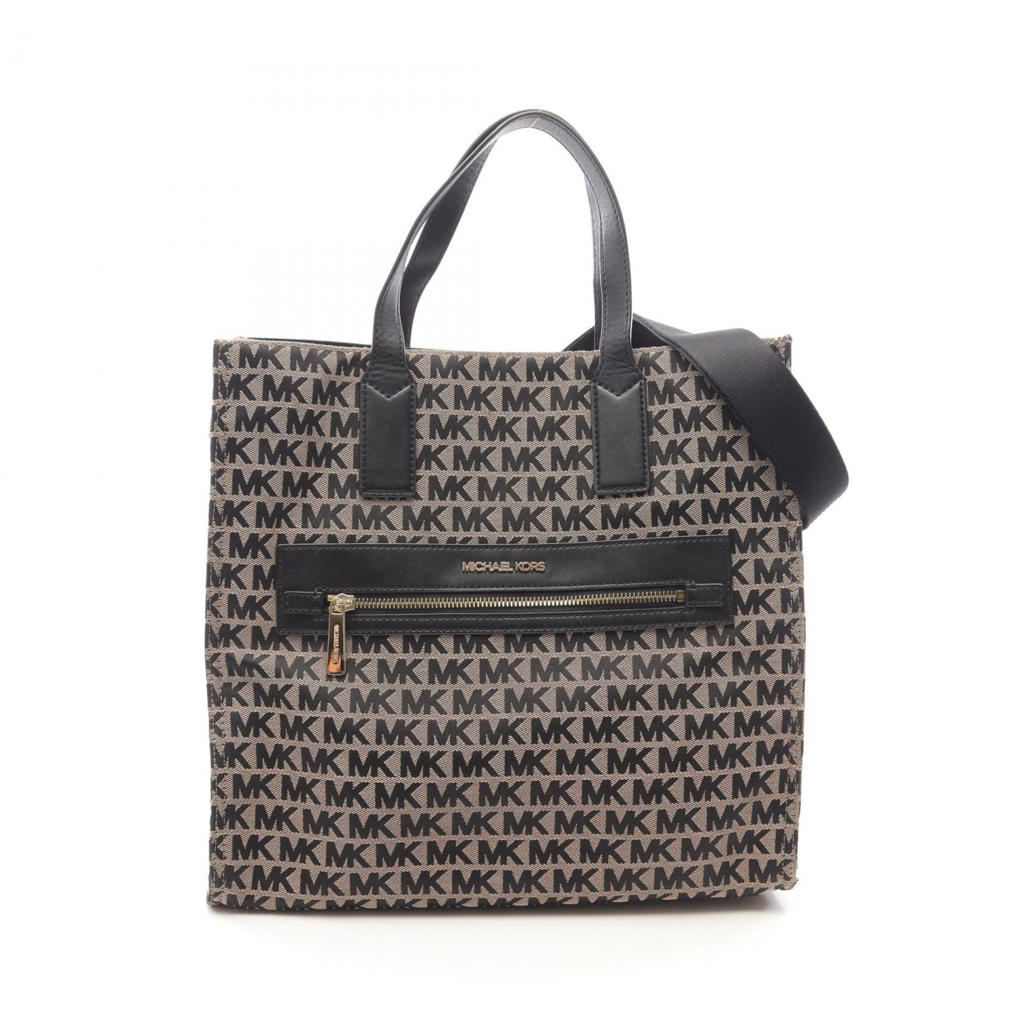 Michael Kors Beige Black Canvas Leather Tote Bag (Pre-Owned)
