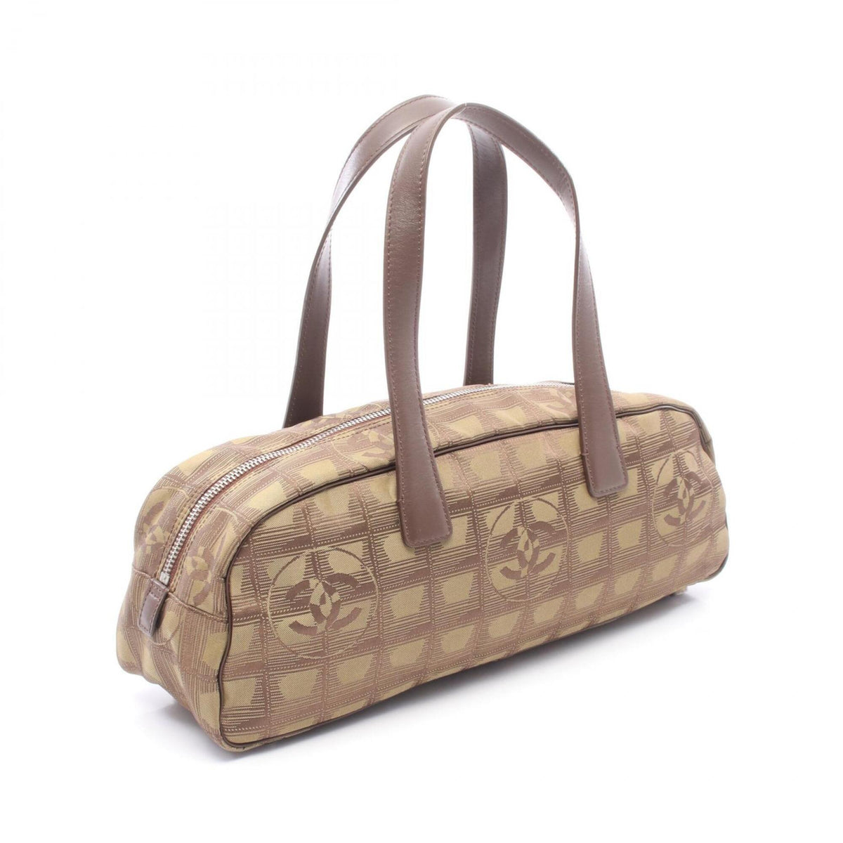 Chanel Brown Khaki Leather Nylon Canvas Handbag (Pre-Owned)