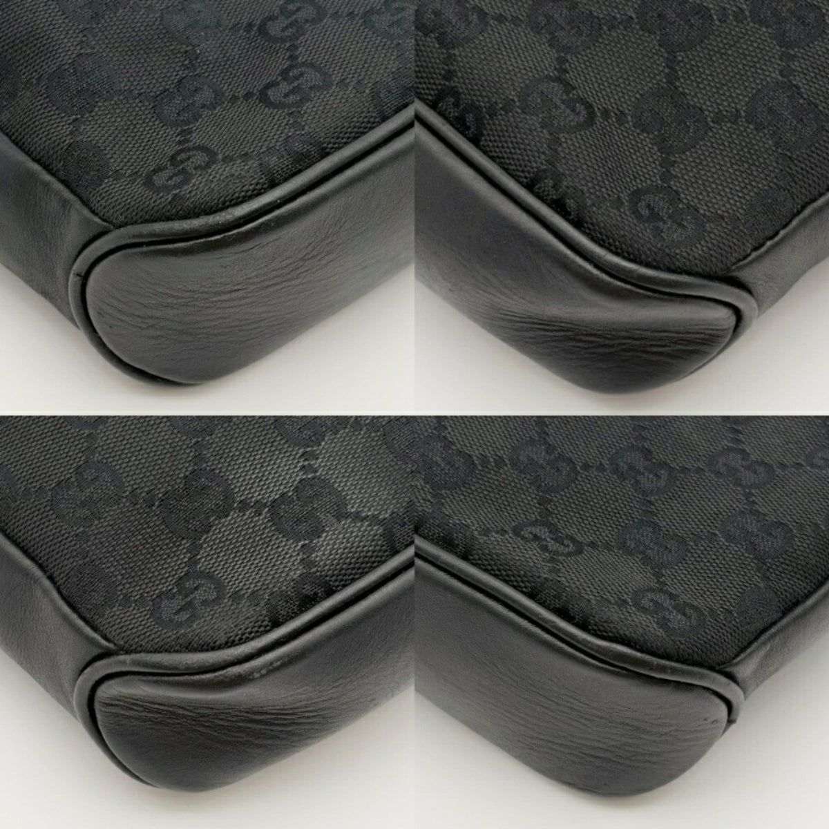 Gucci Black Gg Canvas Leather Shoulder Bag (Pre-Owned)