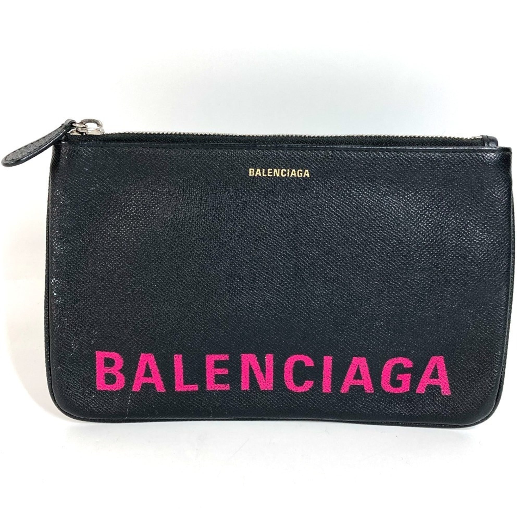 Balenciaga Black Pink Leather Clutch Bag Handbag (Pre-Owned)