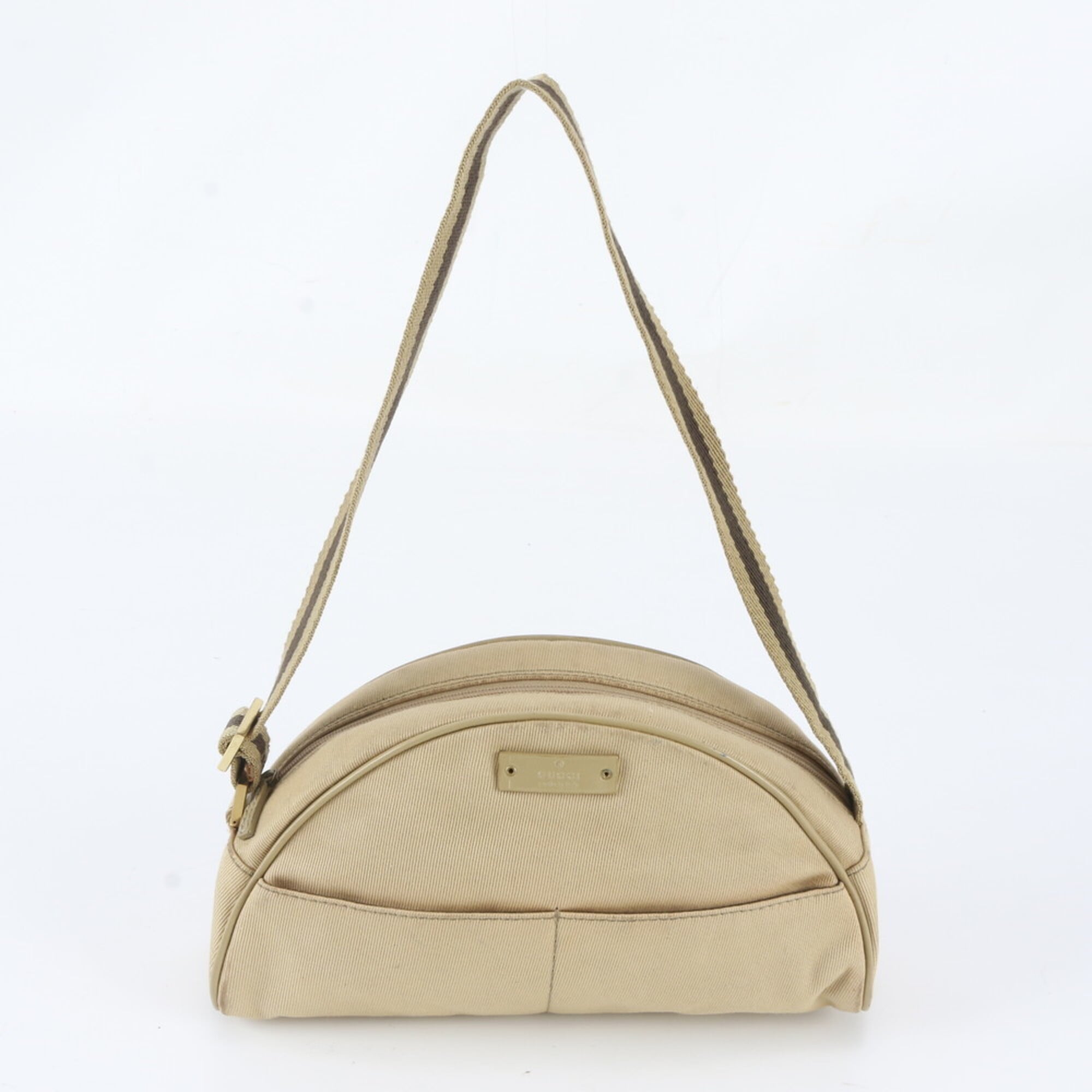 Gucci Beige Leather Canvas Handbag Shoulder Bag (Pre-Owned)