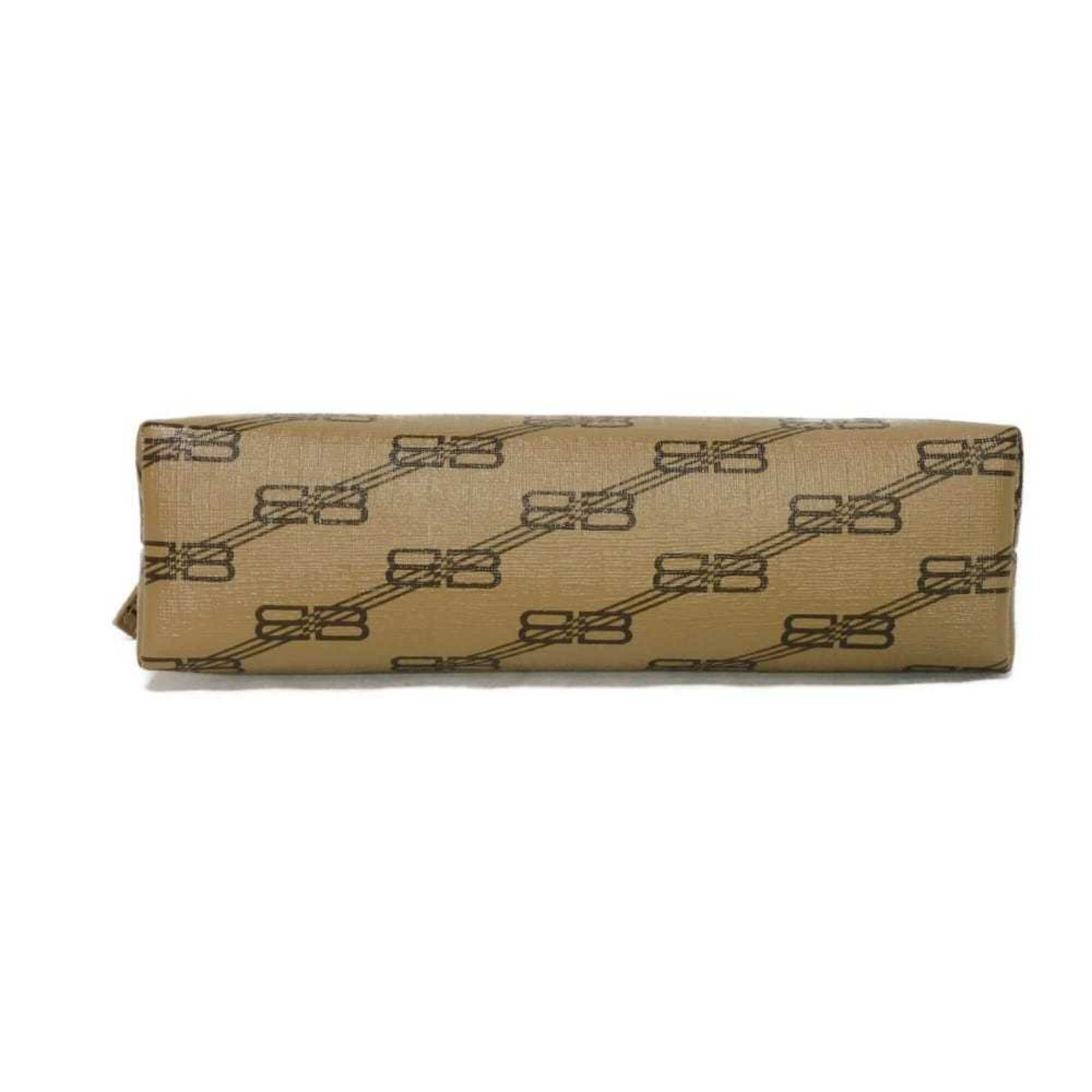 Balenciaga Beige Brown Coated Canvas Leather Clutch Bag Pouch (Pre-Owned)