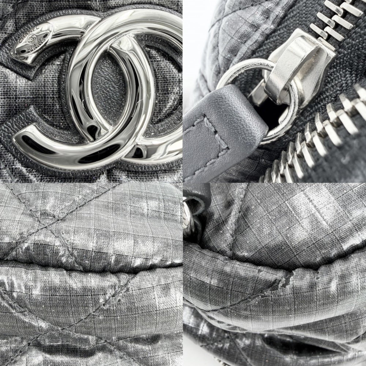 Chanel Matelasse Gray Nylon Backpack (Pre-Owned)