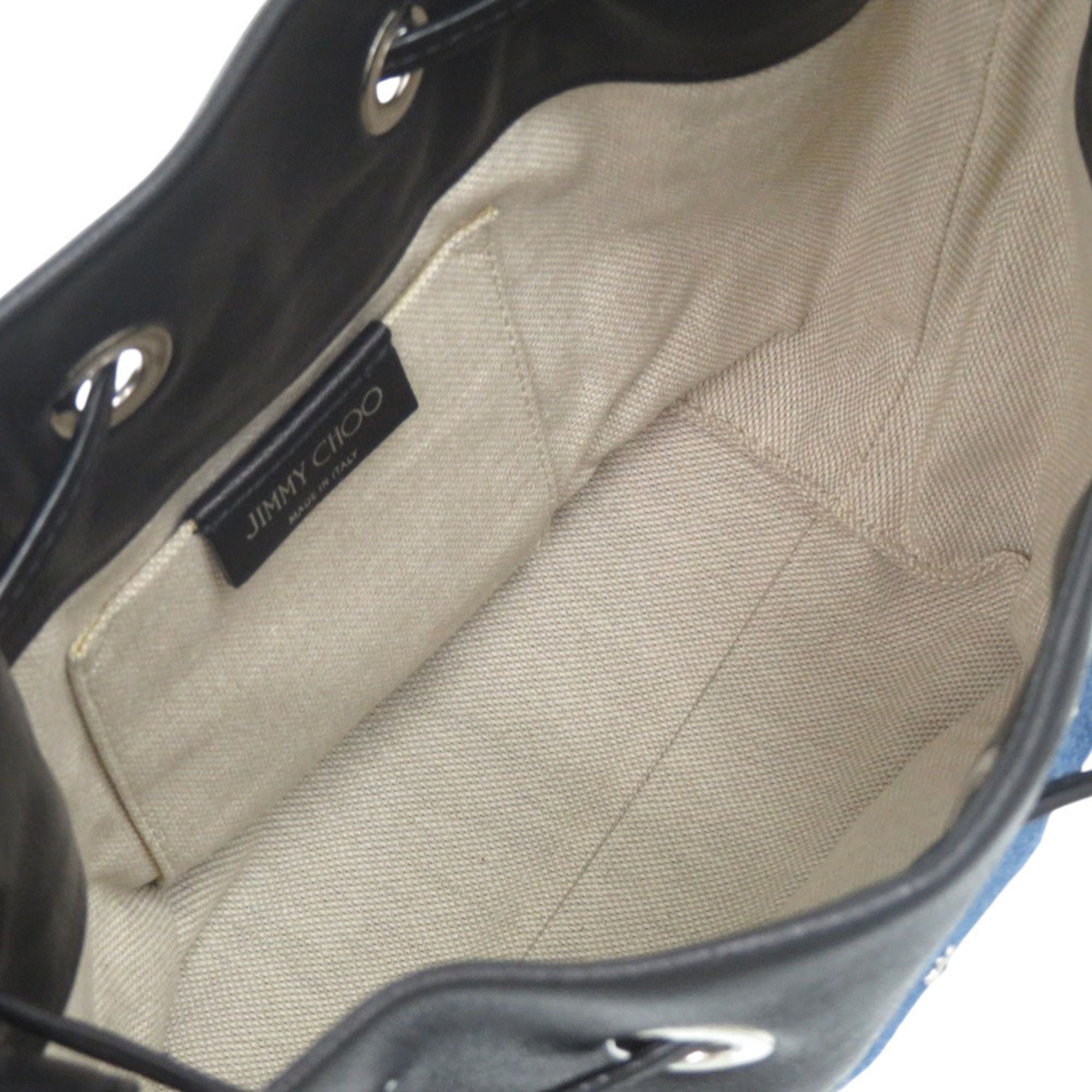 Jimmy Choo Black Blue Denim Leather Shoulder Bag (Pre-Owned)