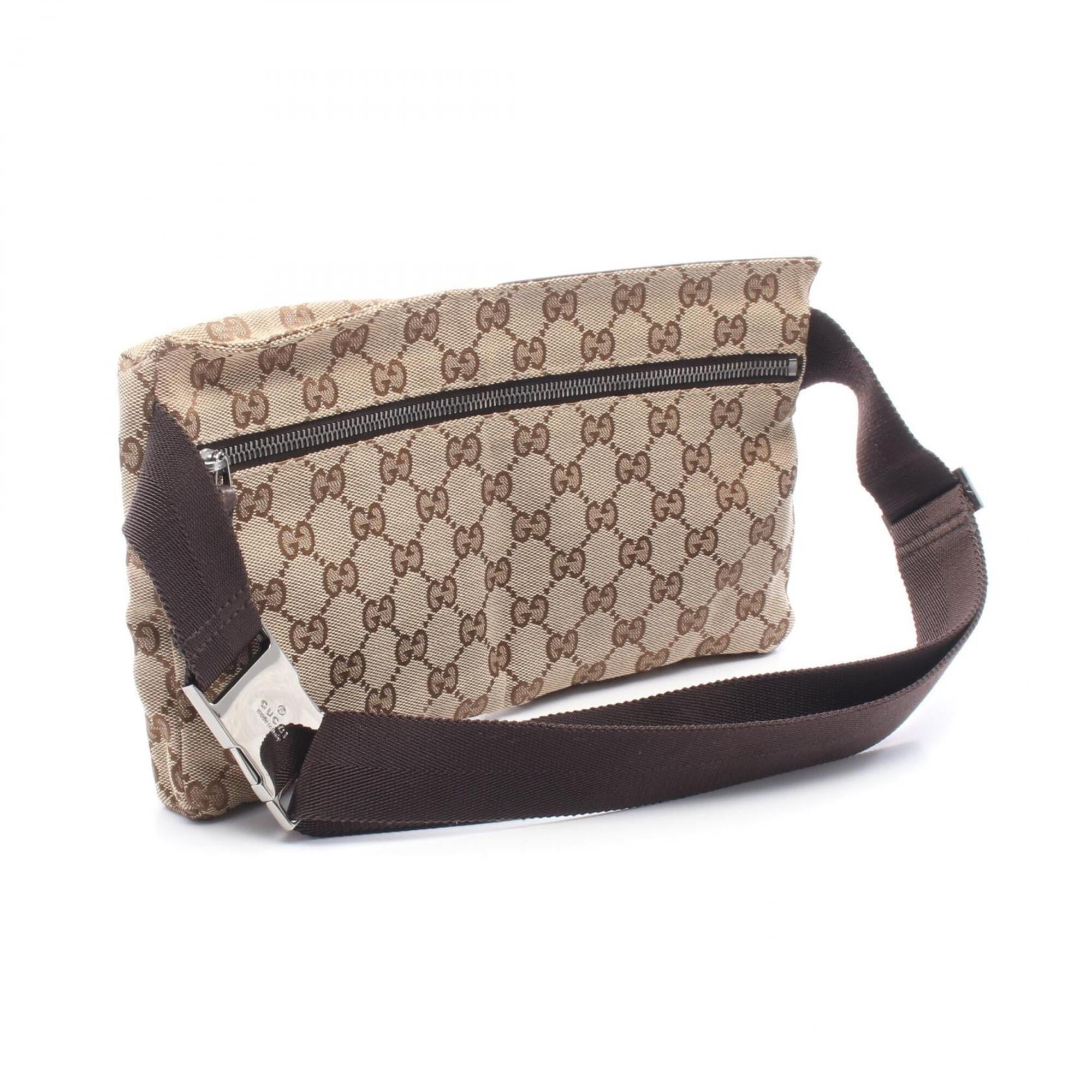 Gucci Beige Brown Gg Canvas Leather Fanny Pack (Pre-Owned)