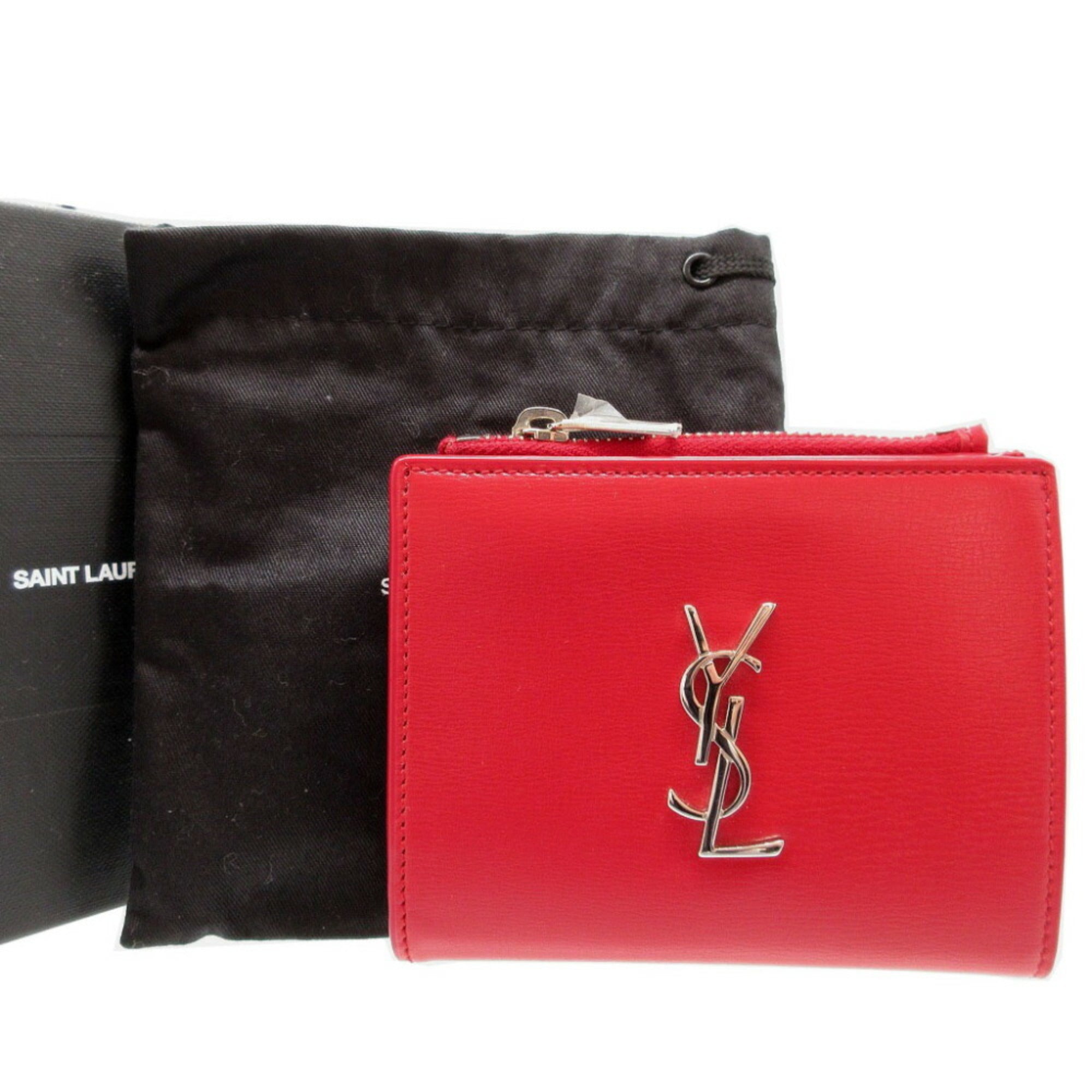 Yves Saint Laurent Red Color Leather Wallet (Tri-Fold) (Pre-Owned)