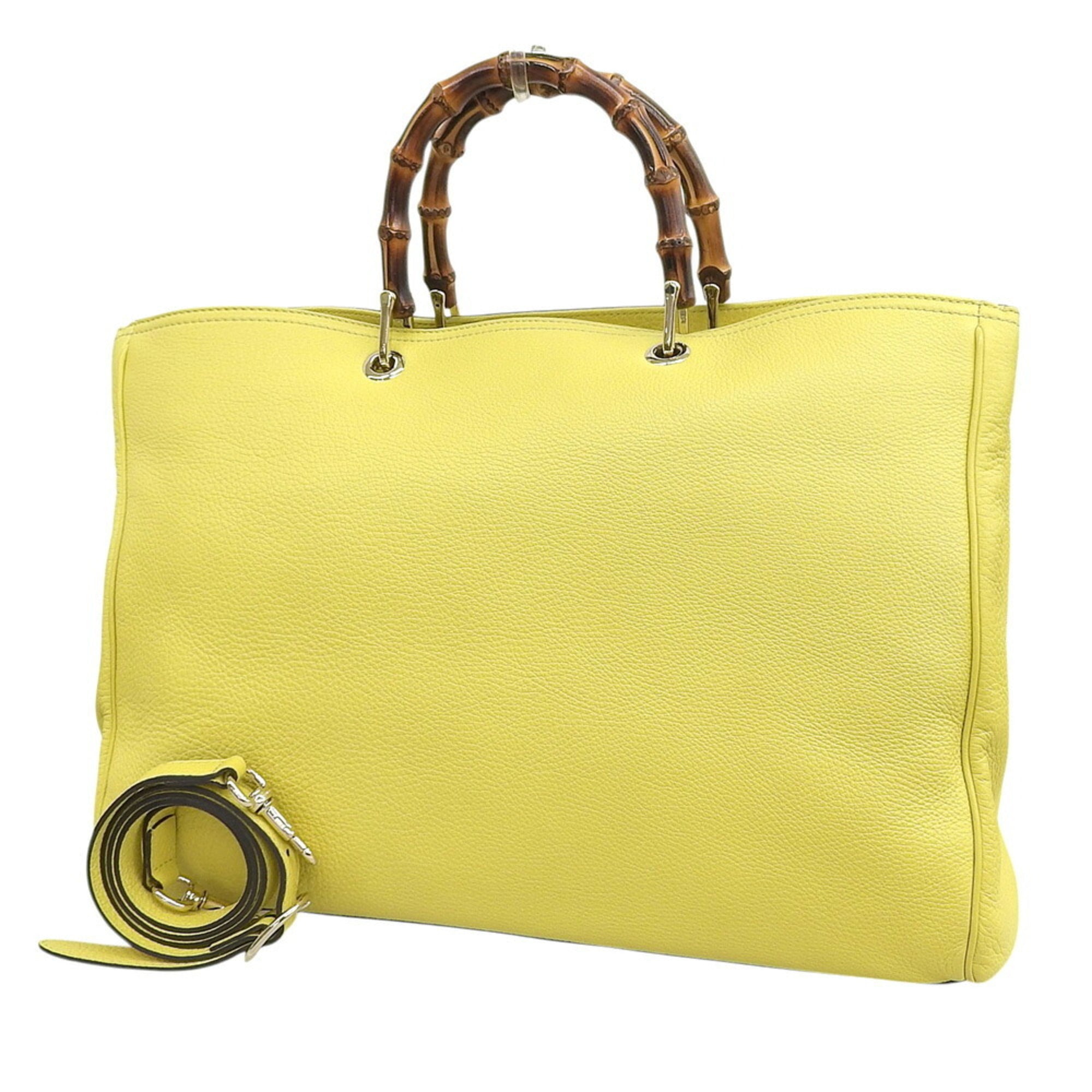 Gucci Yellow Bamboo Leather Handbag Shoulder Bag Tote Bag (Pre-Owned)