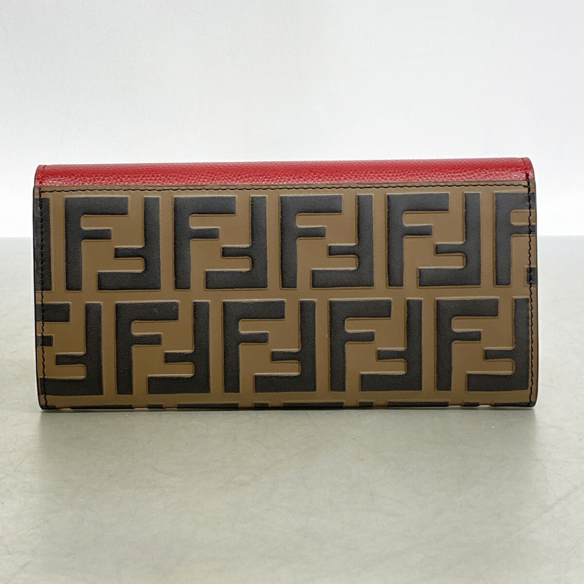 Fendi Brown Red Color Leather Long Wallet (Bi-Fold) (Pre-Owned)
