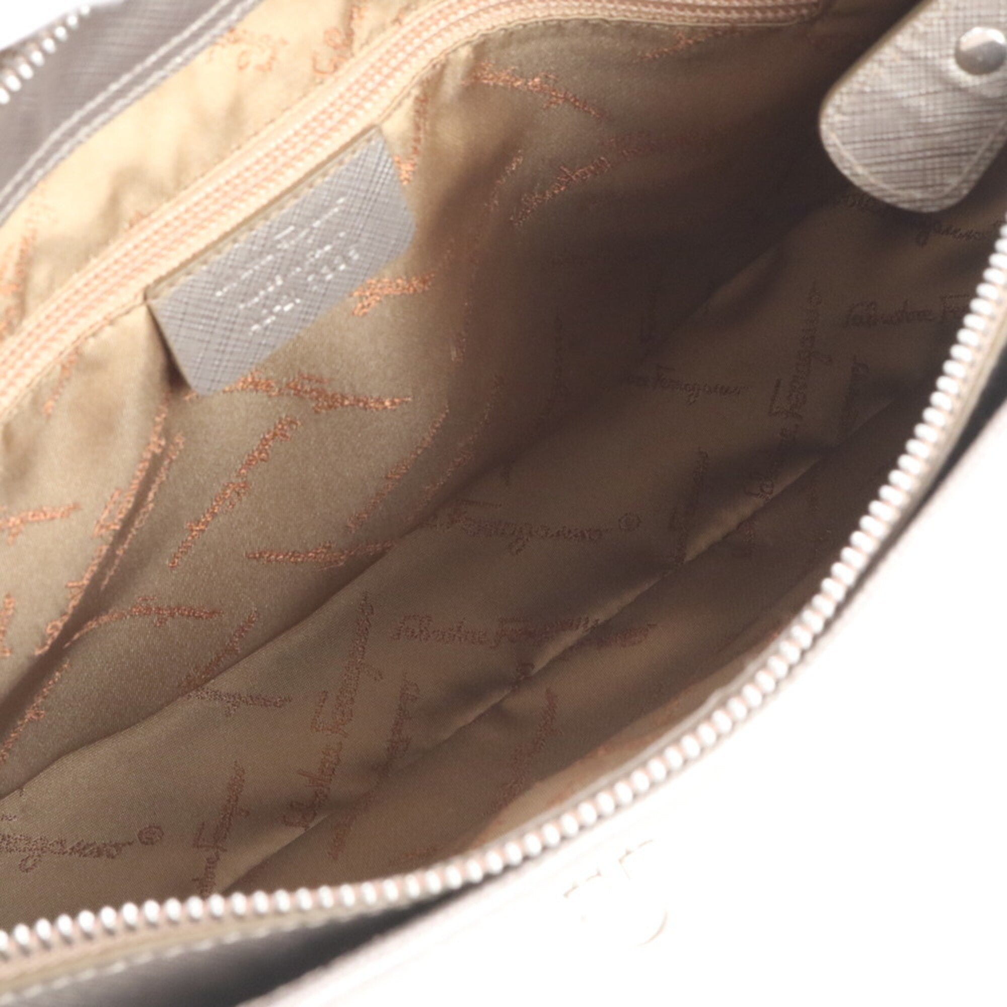 Salvatore Ferragamo Gancini Beige Gray Leather Handbag Shoulder Bag (Pre-Owned)