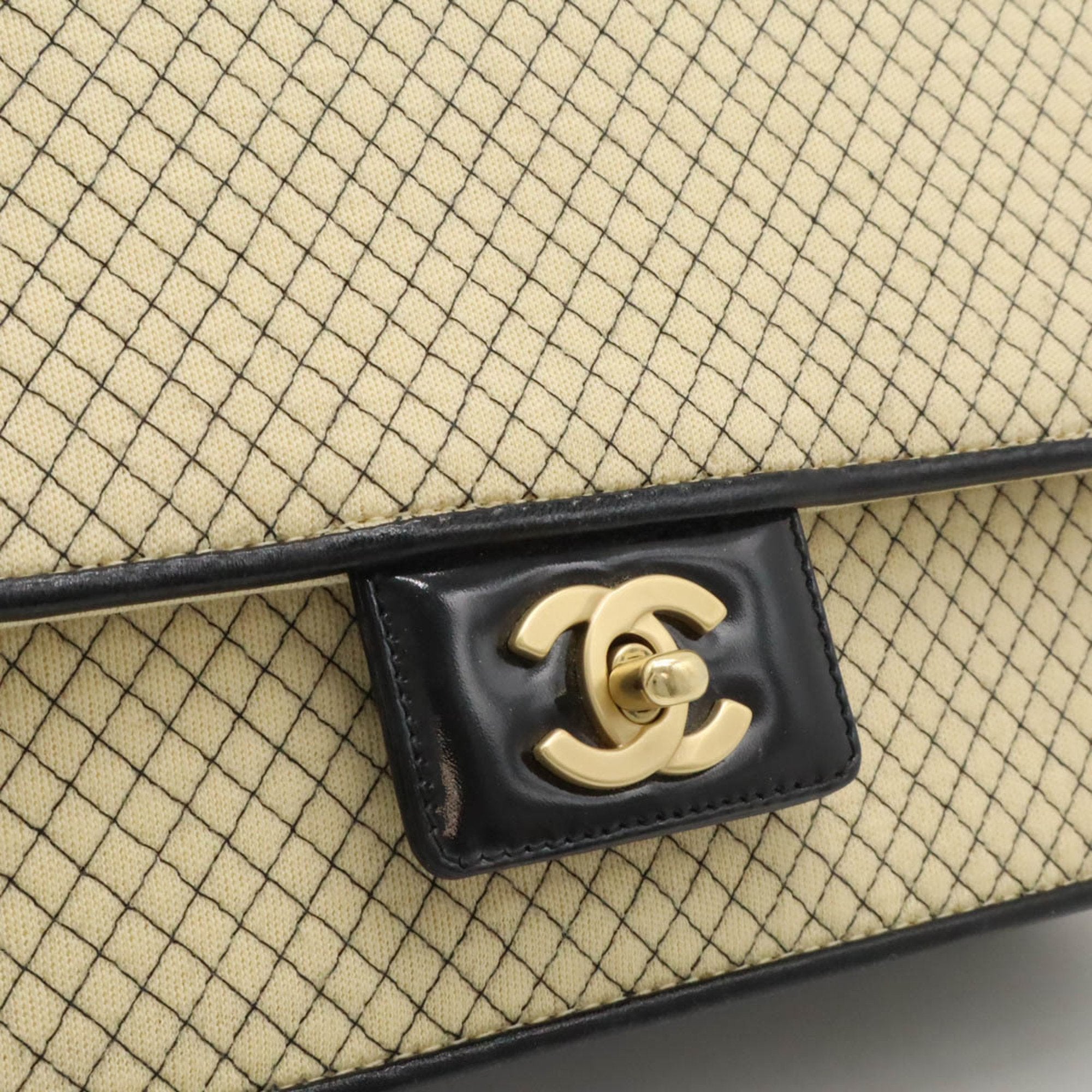 Chanel Beige Black Jersey Leather Shoulder Bag (Pre-Owned)