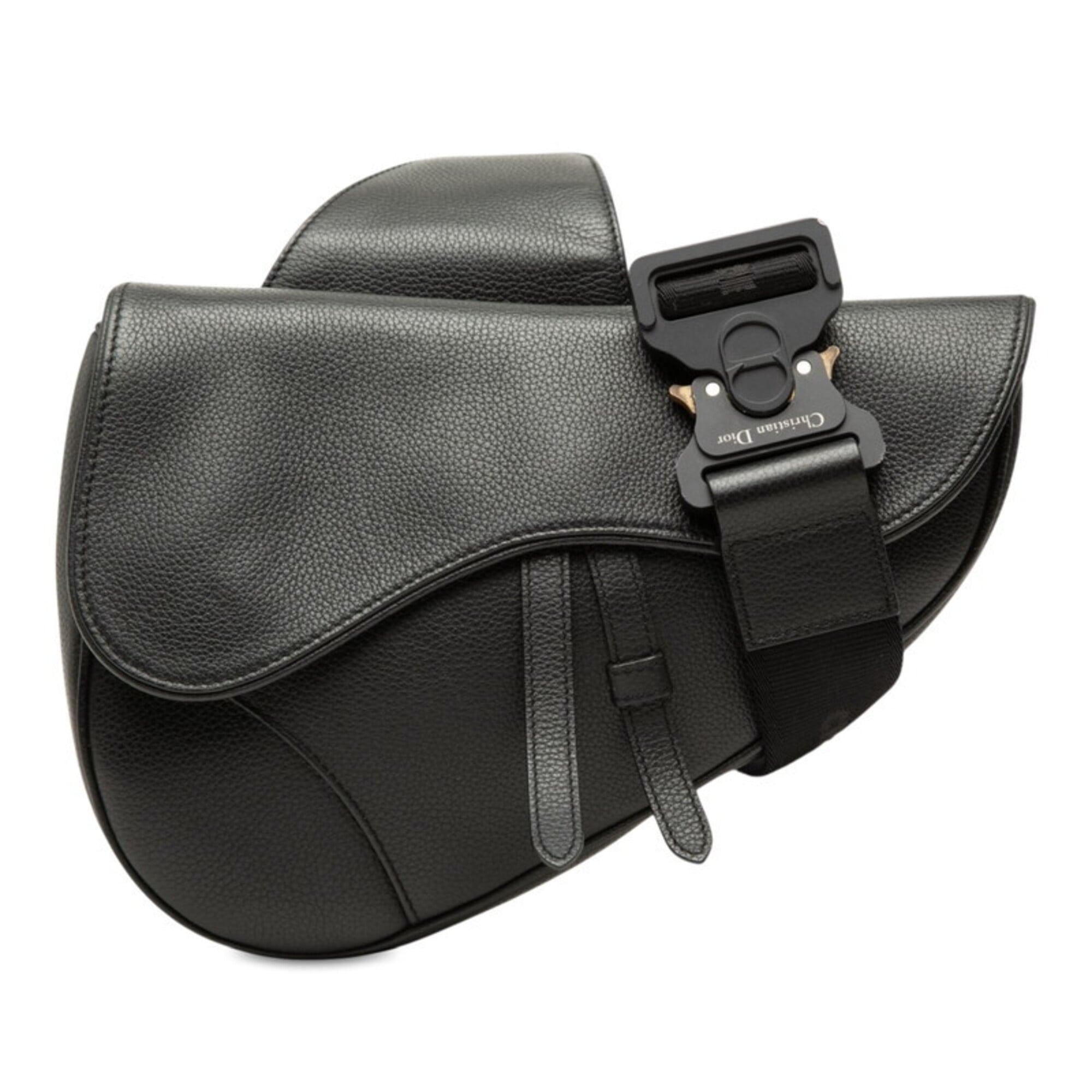 Christian Dior Black Leather Saddle Bag Shoulder Bag (Pre-Owned)