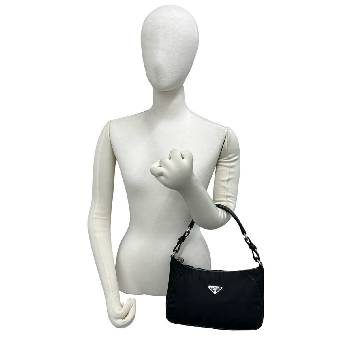 Prada Black Nylon Leather Handbag Shoulder Bag (Pre-Owned)