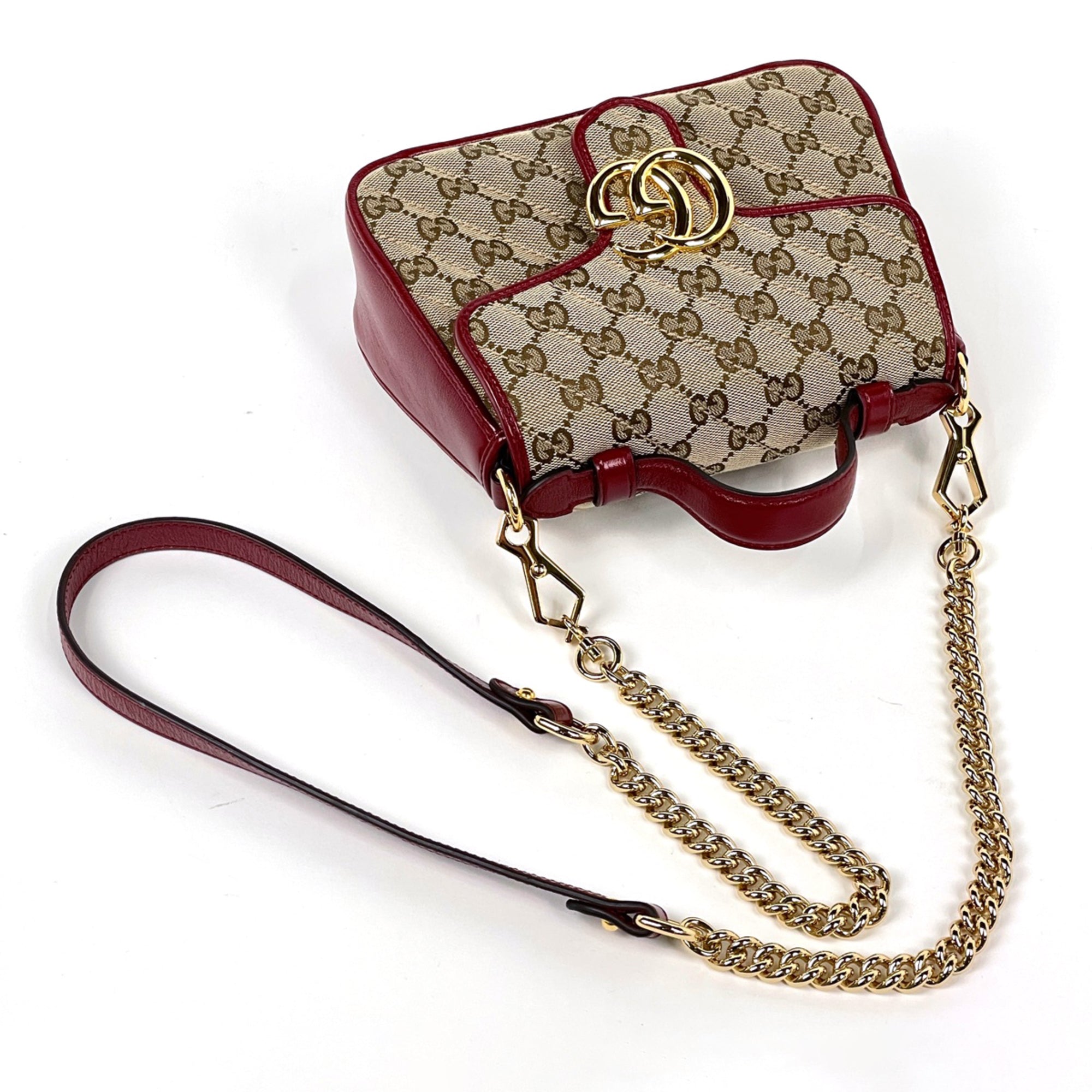 Gucci Beige Red Color Gg Canvas Leather Handbag Shoulder Bag (Pre-Owned)
