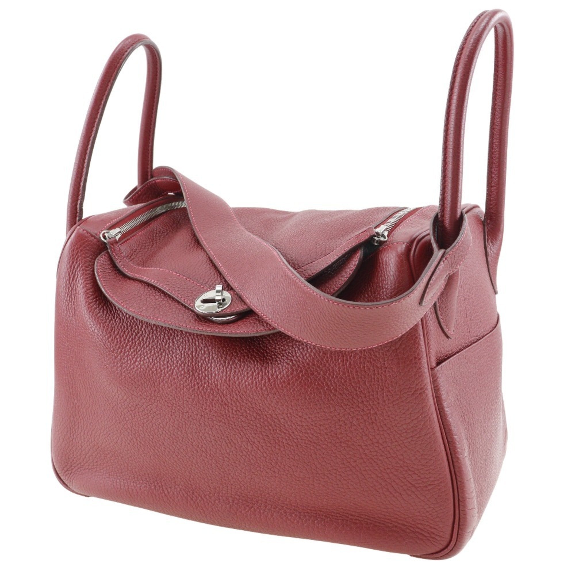Hermes Lindy Red Color Taurillon Clemence Leather Handbag (Pre-Owned)