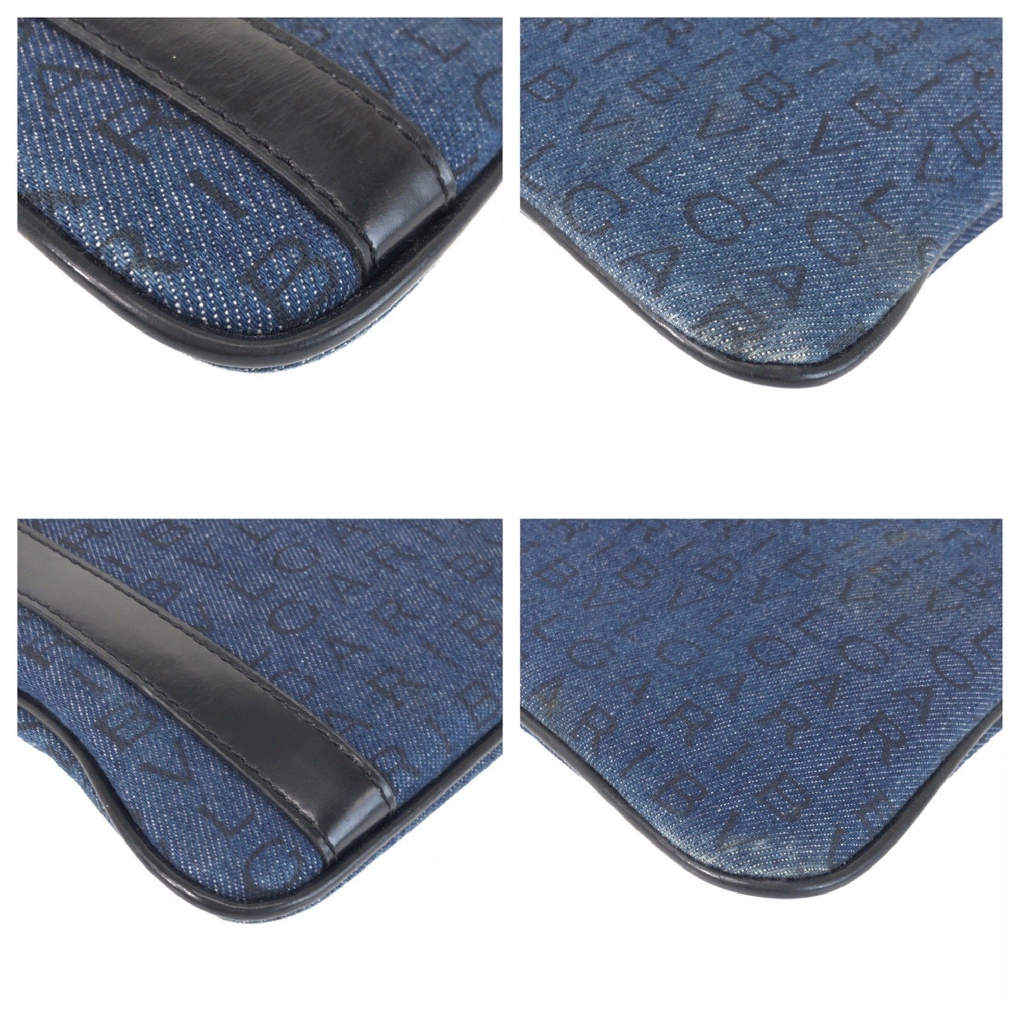 Bvlgari Black Blue Canvas Leather Messenger Bag Shoulder Bag (Pre-Owned)