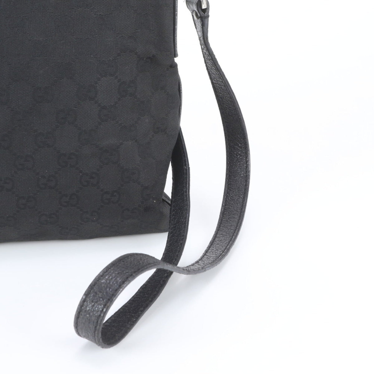 Gucci Black Leather Canvas Messenger Bag Shoulder Bag Tote Bag (Pre-Owned)