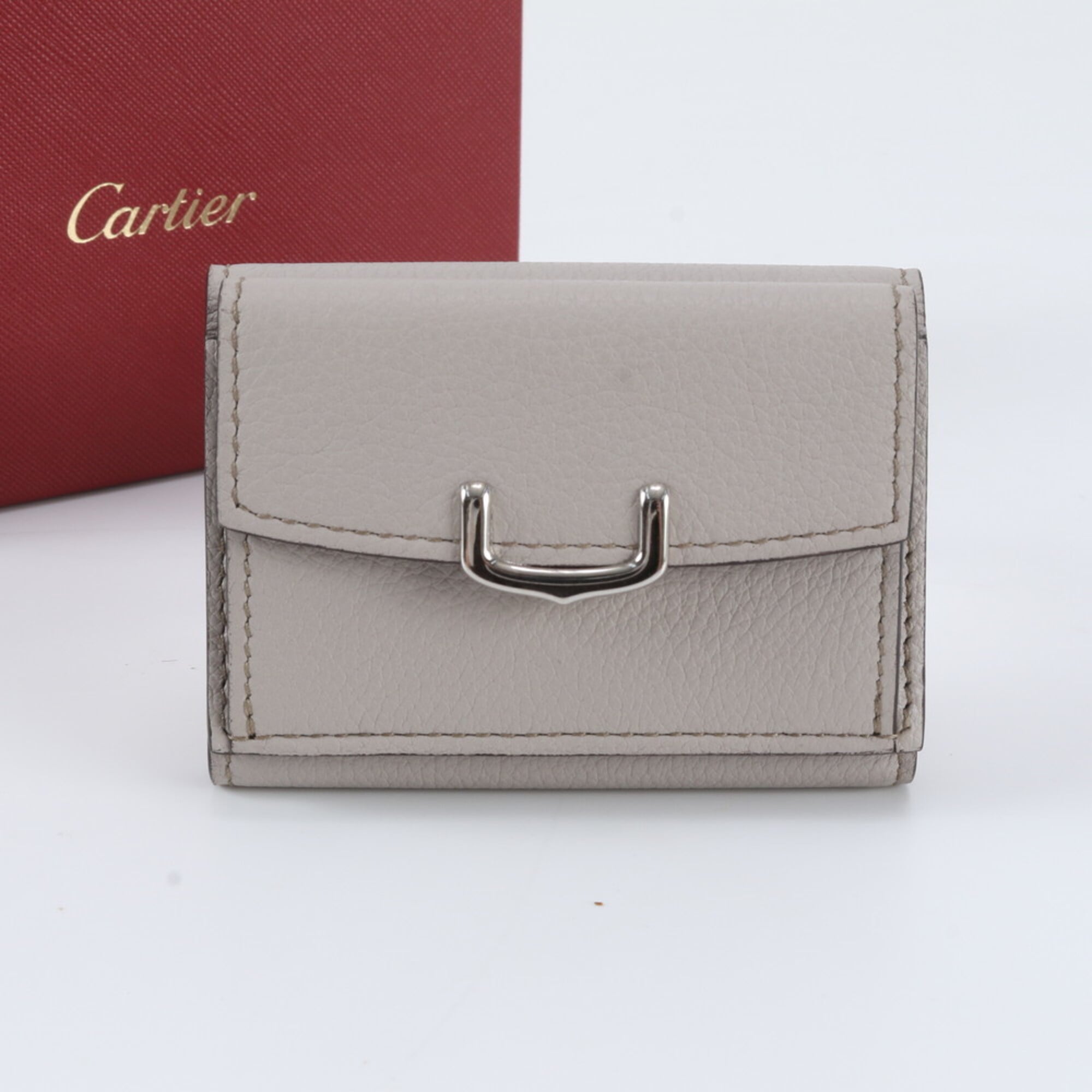 Cartier C De Cartier Beige Leather Wallet (Tri-Fold) (Pre-Owned)