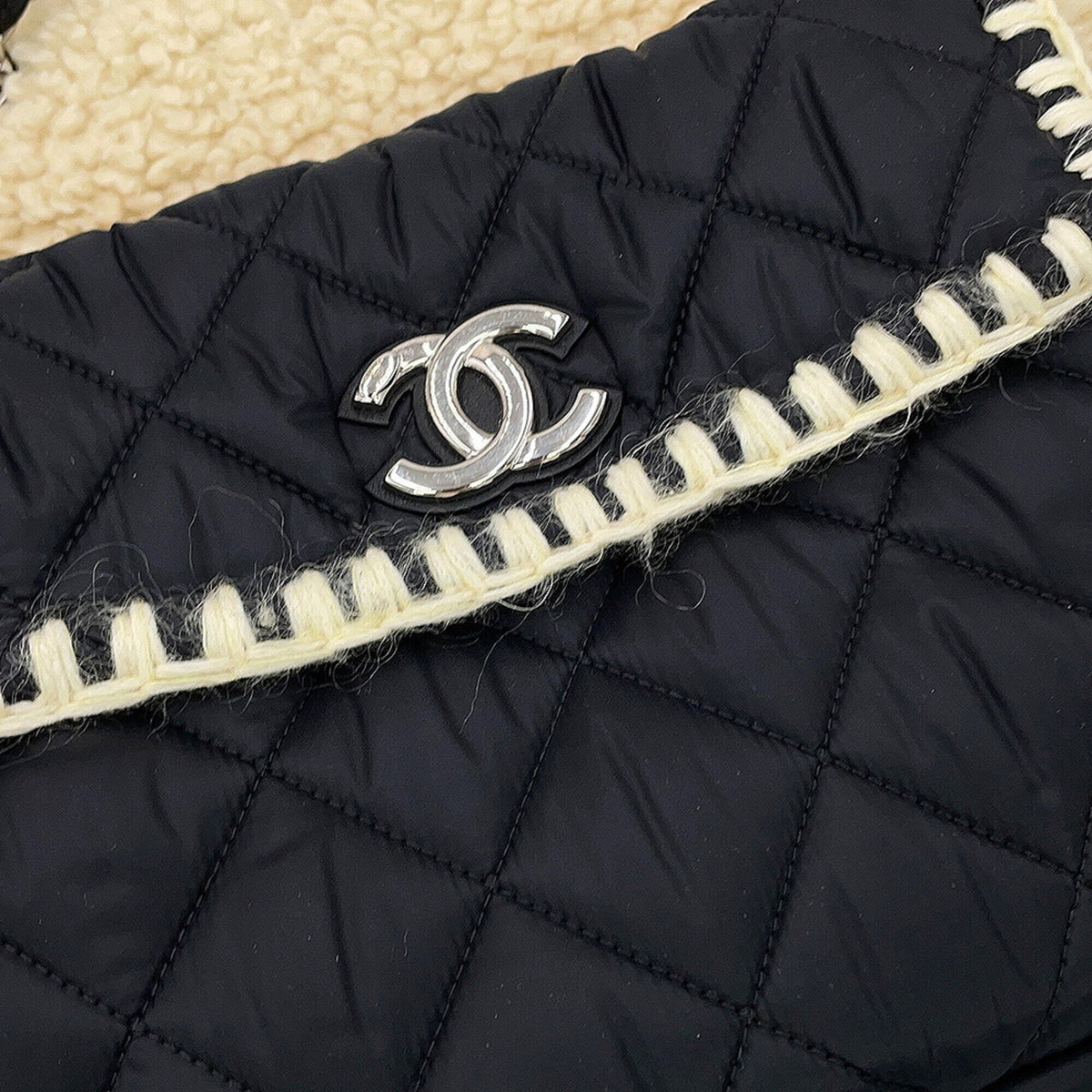 Chanel Black Ivory Nylon Leather Tote Bag (Pre-Owned)