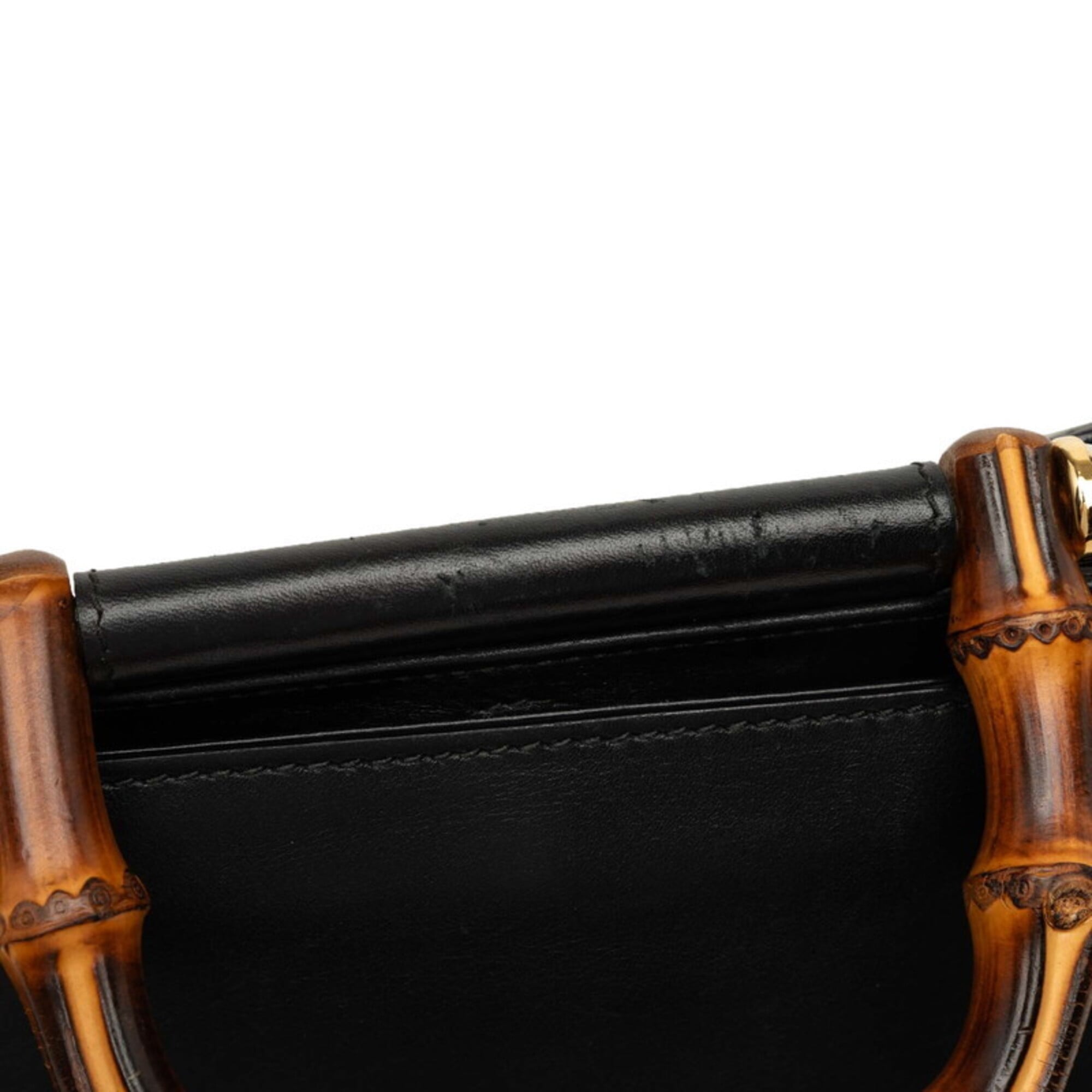 Gucci Black Red Color Bamboo Leather Handbag Shoulder Bag (Pre-Owned)