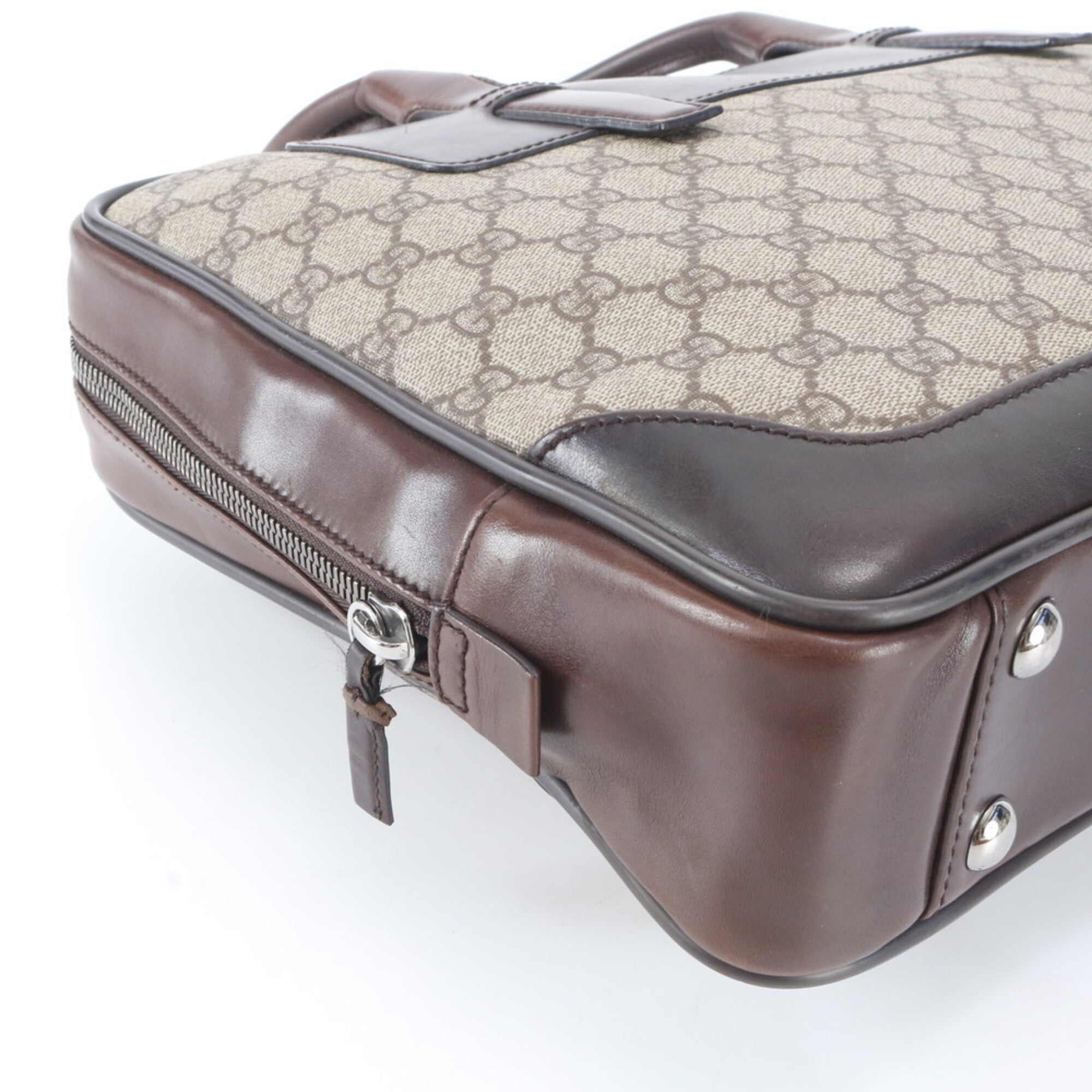 Gucci Beige Brown Leather Coated Canvas Briefcase (Pre-Owned)
