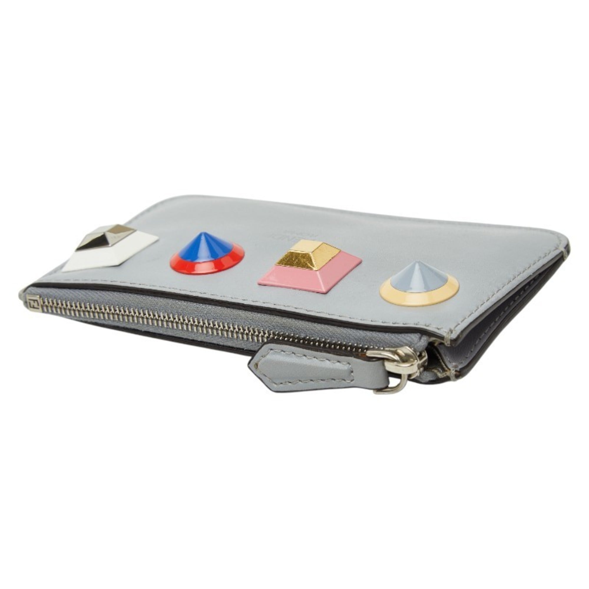 Fendi Gray Multi-Color Leather Coin Purse/Coin Case (Pre-Owned)