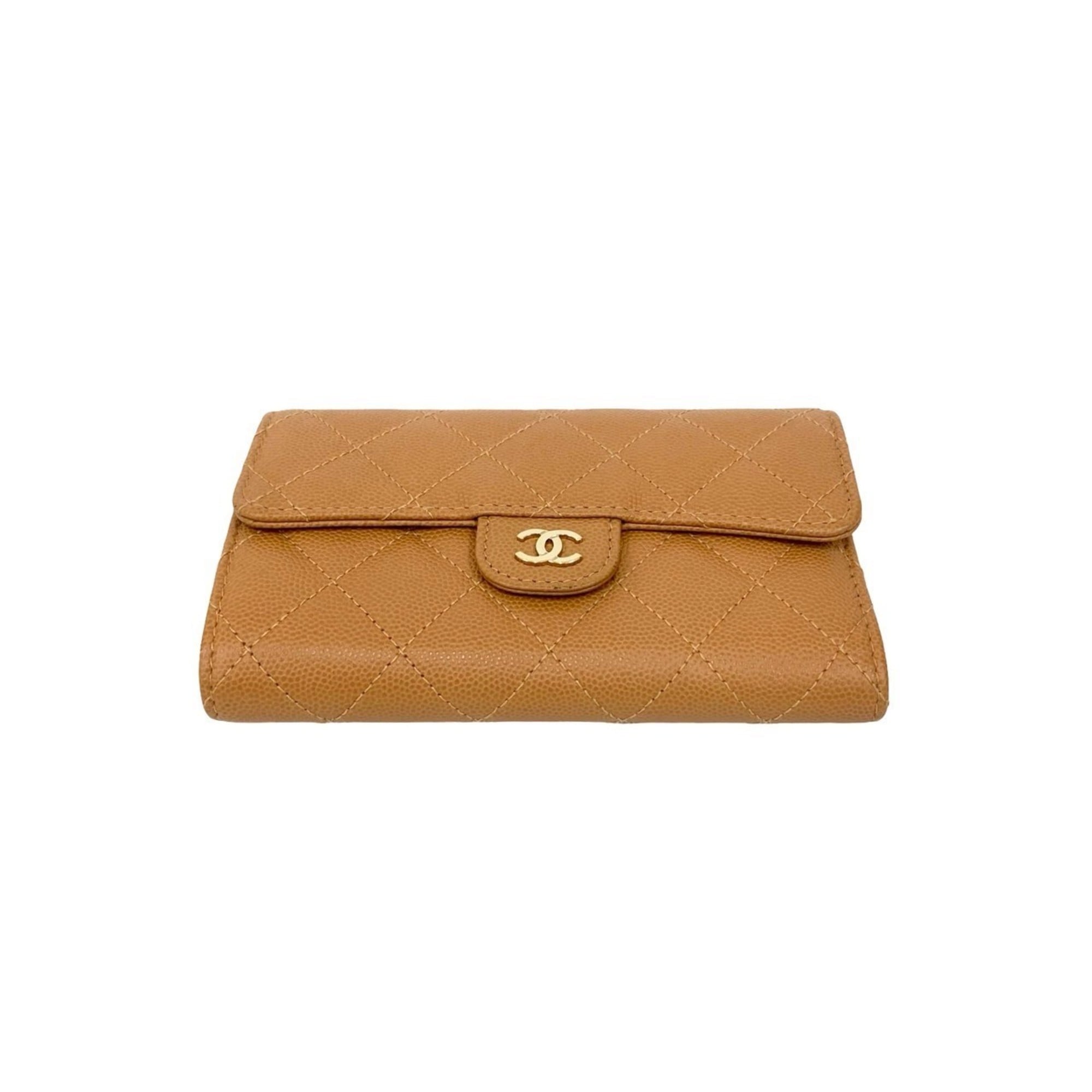 Chanel Beige Grained Calfskin Wallet (Tri-Fold) (Pre-Owned)