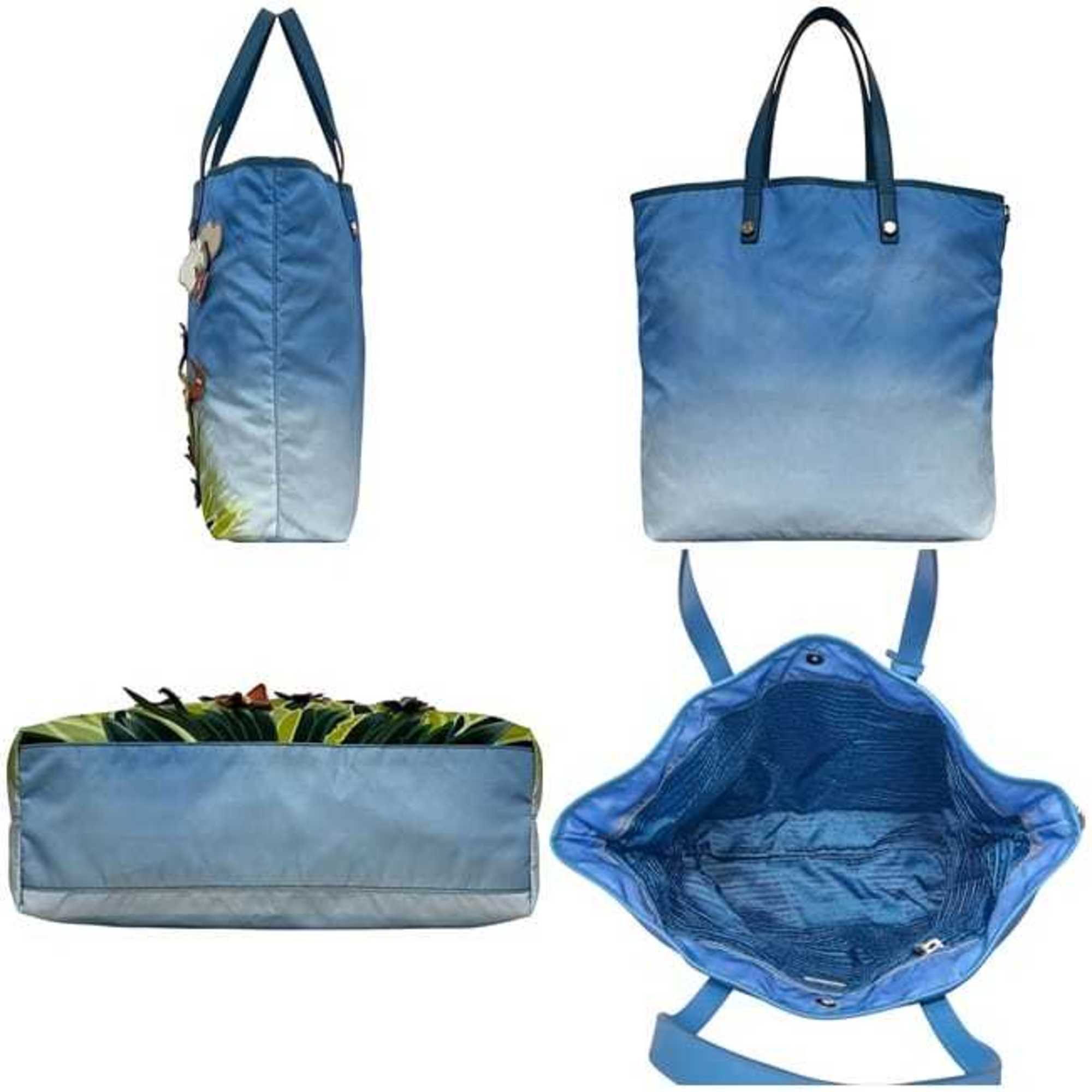 Prada Blue Light Blue Nylon Saffiano Triangle Tote Bag (Pre-Owned)