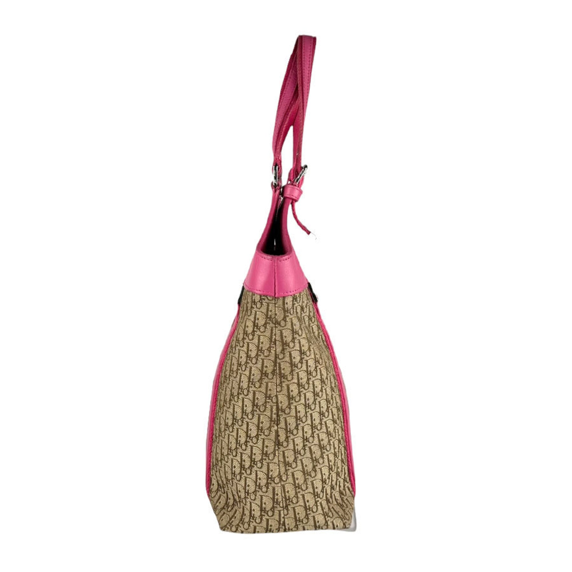 Christian Dior Brown Pink Canvas Leather Handbag (Pre-Owned)
