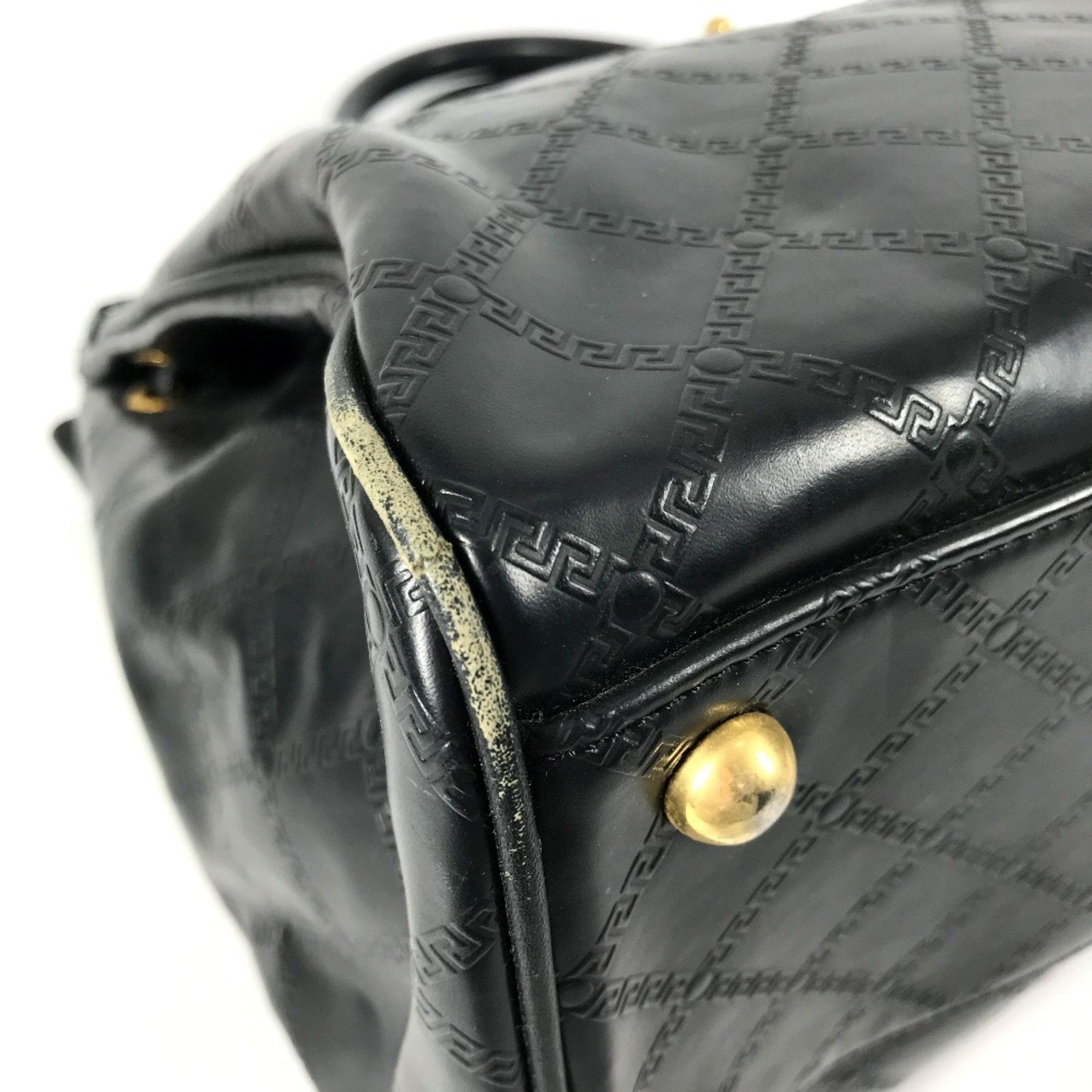 Versace Black Leather Handbag Shoulder Bag Tote Bag (Pre-Owned)