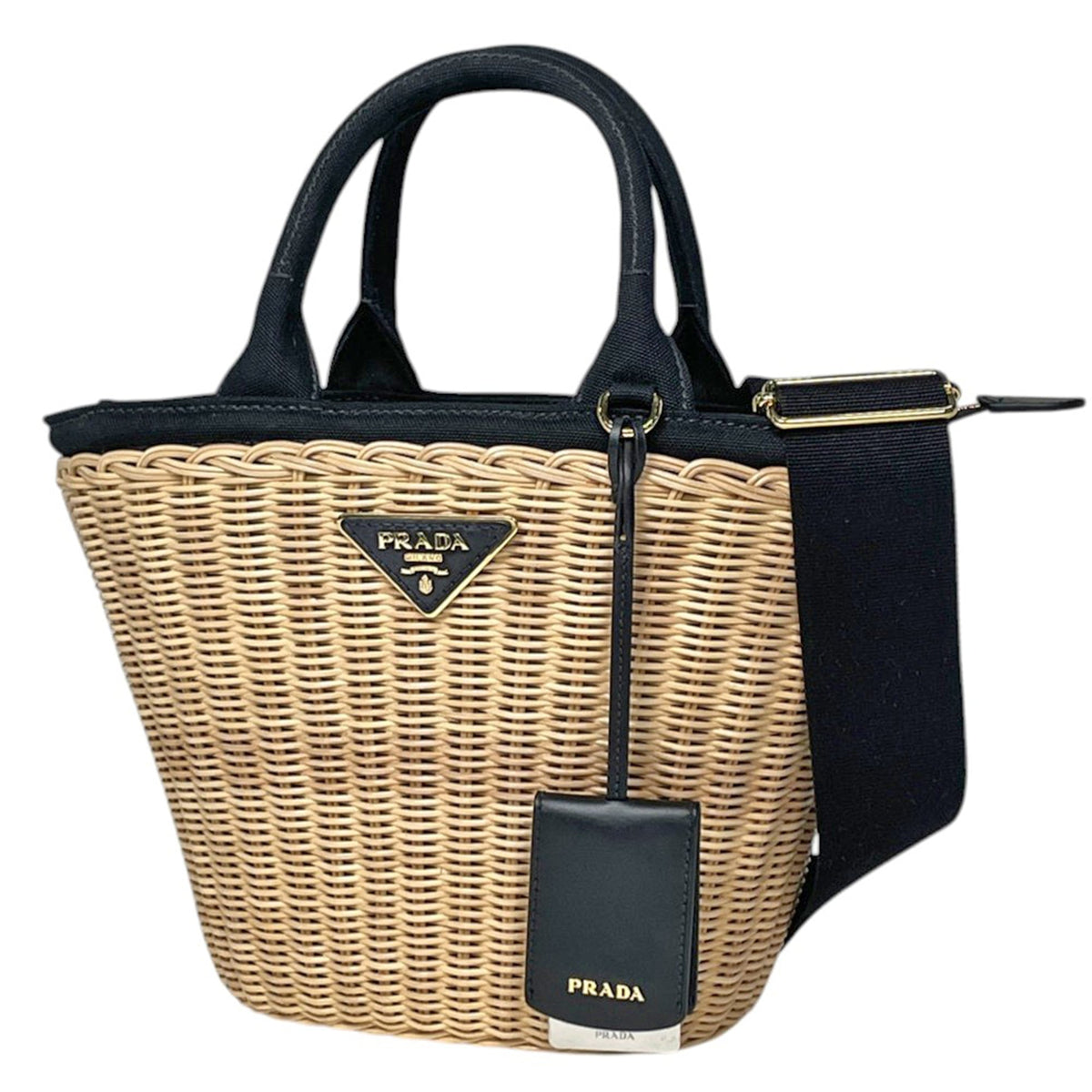 Prada Beige Black Canvas Handbag (Pre-Owned)