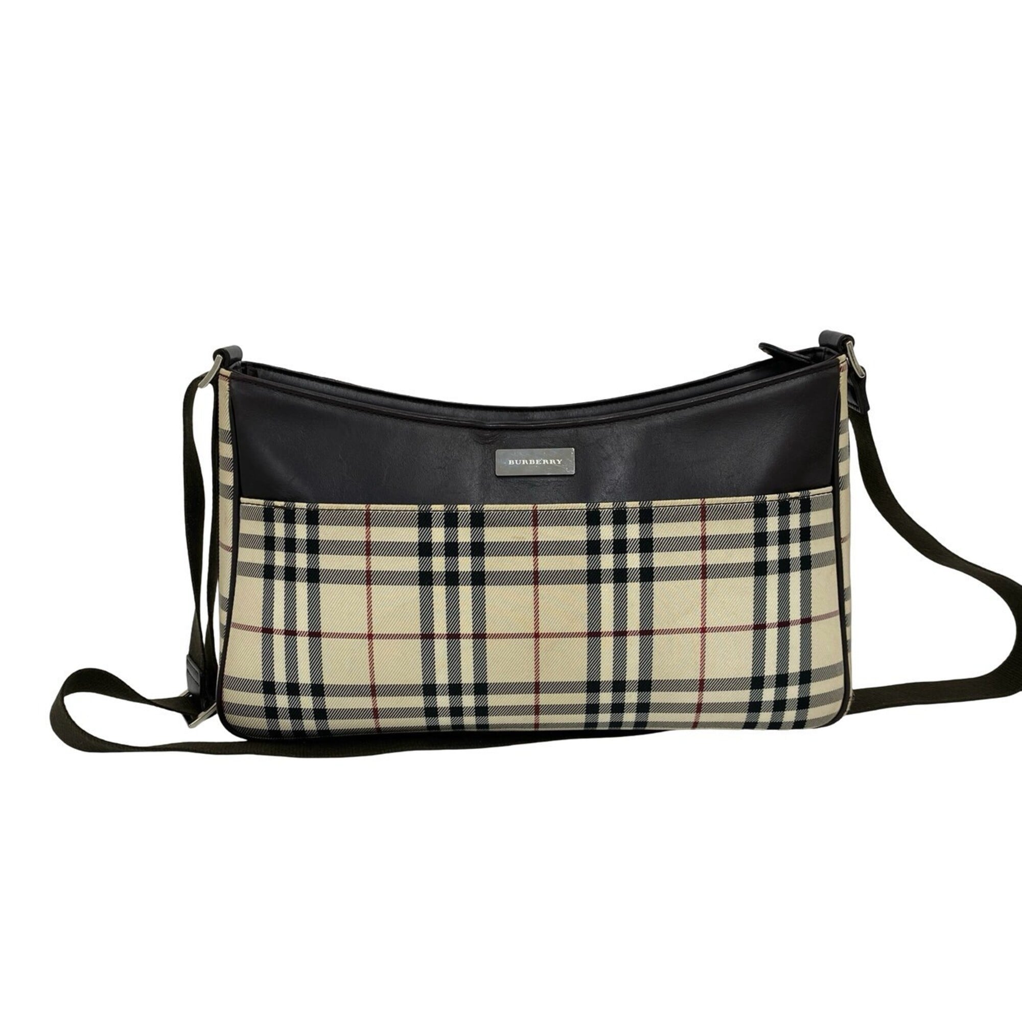 Burberry Beige Brown Canvas Leather Pochette Shoulder Bag (Pre-Owned)
