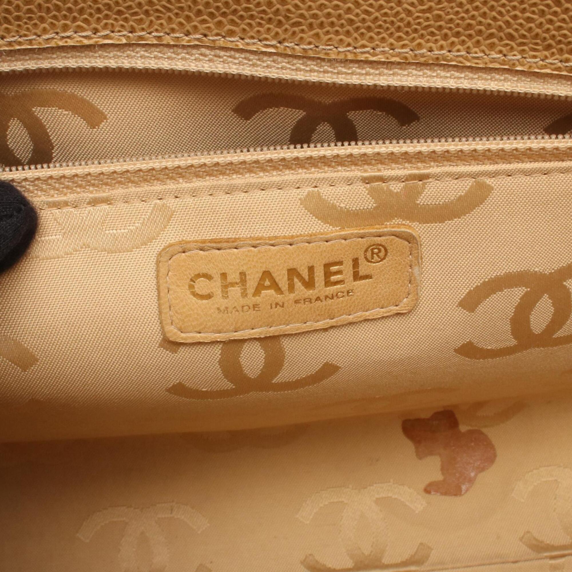 Chanel Beige Grained Calfskin Handbag Tote Bag (Pre-Owned)