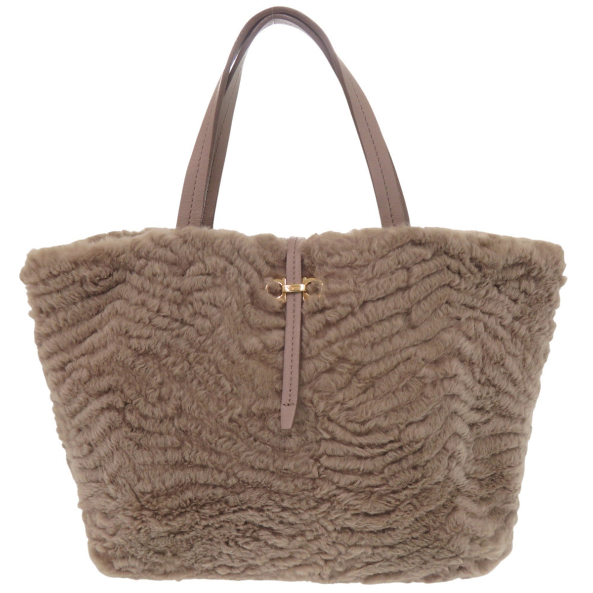 Salvatore Ferragamo Brown Leather Fur Tote Bag (Pre-Owned)