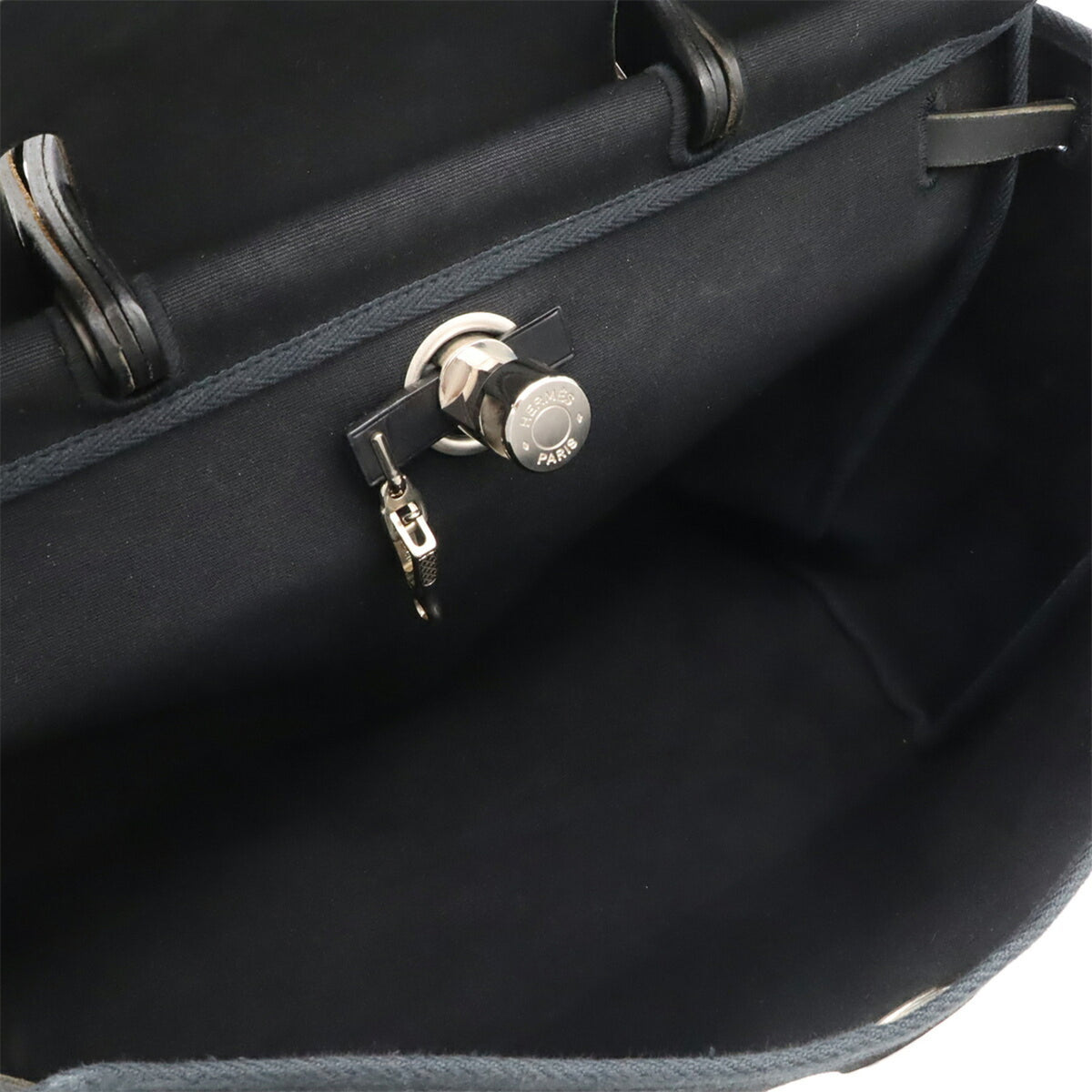 Hermes Her Bag Black Toile Officier Leather Handbag Shoulder Bag (Pre-Owned)