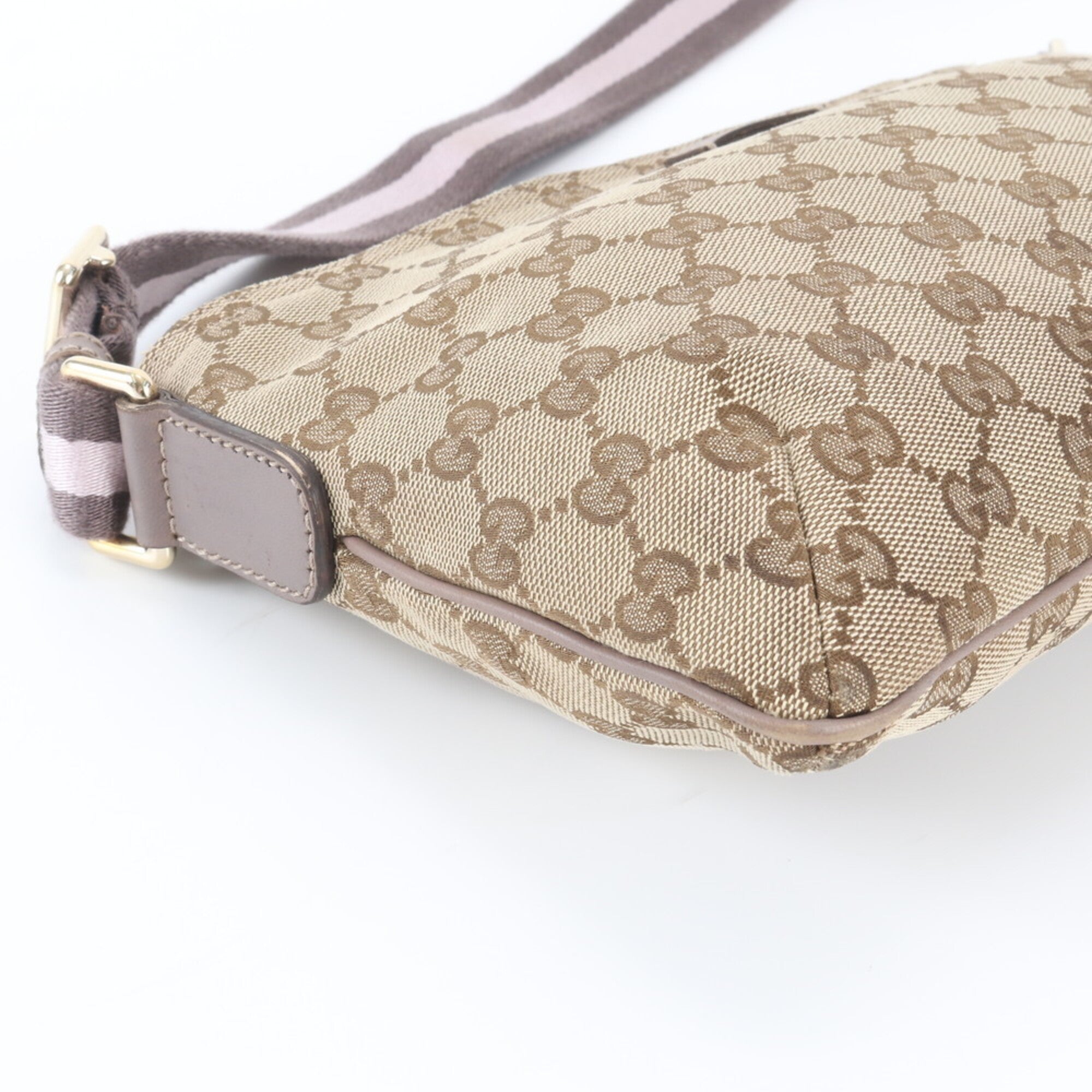 Gucci Beige Brown Pink Leather Canvas Handbag Shoulder Bag Tote Bag (Pre-Owned)