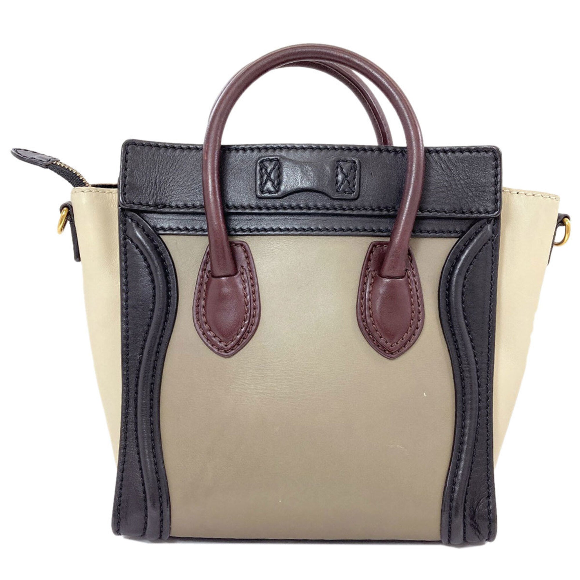 Celine Beige Black Khaki Leather Handbag (Pre-Owned)