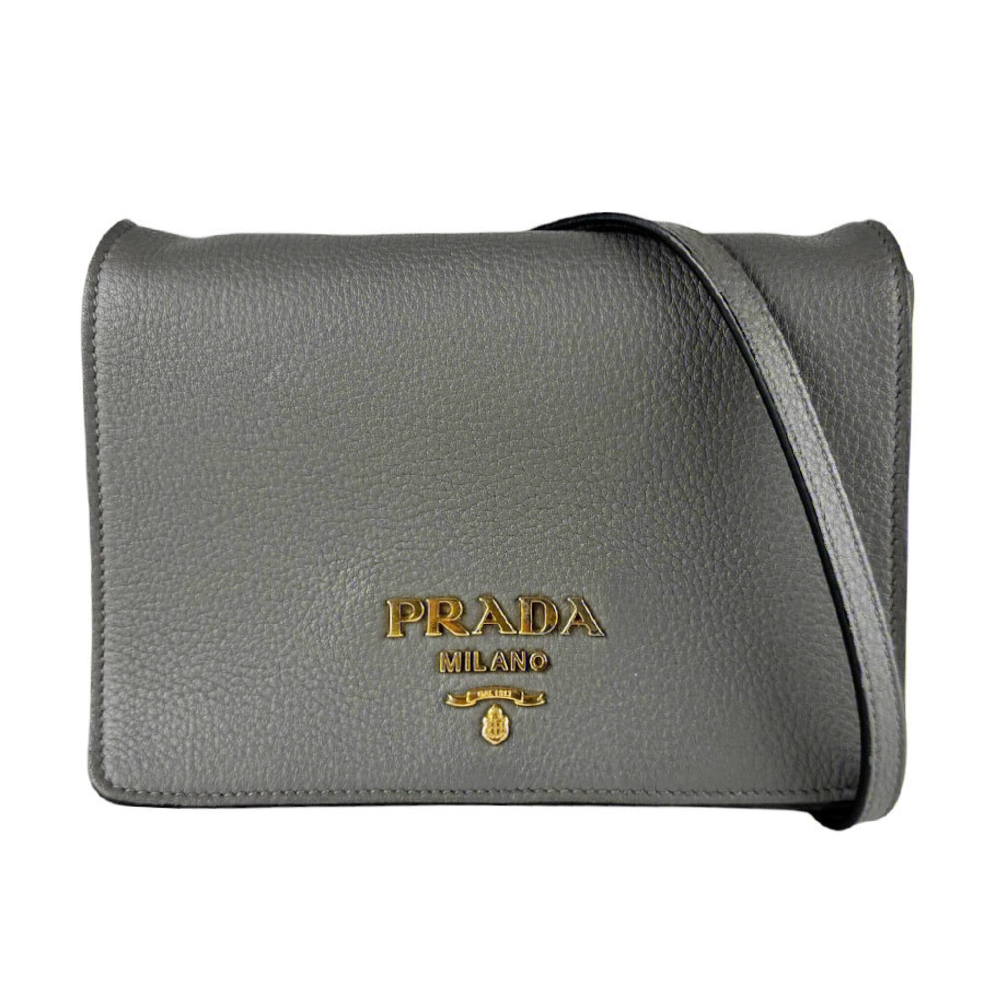 Prada Gray Leather Shoulder Bag (Pre-Owned)