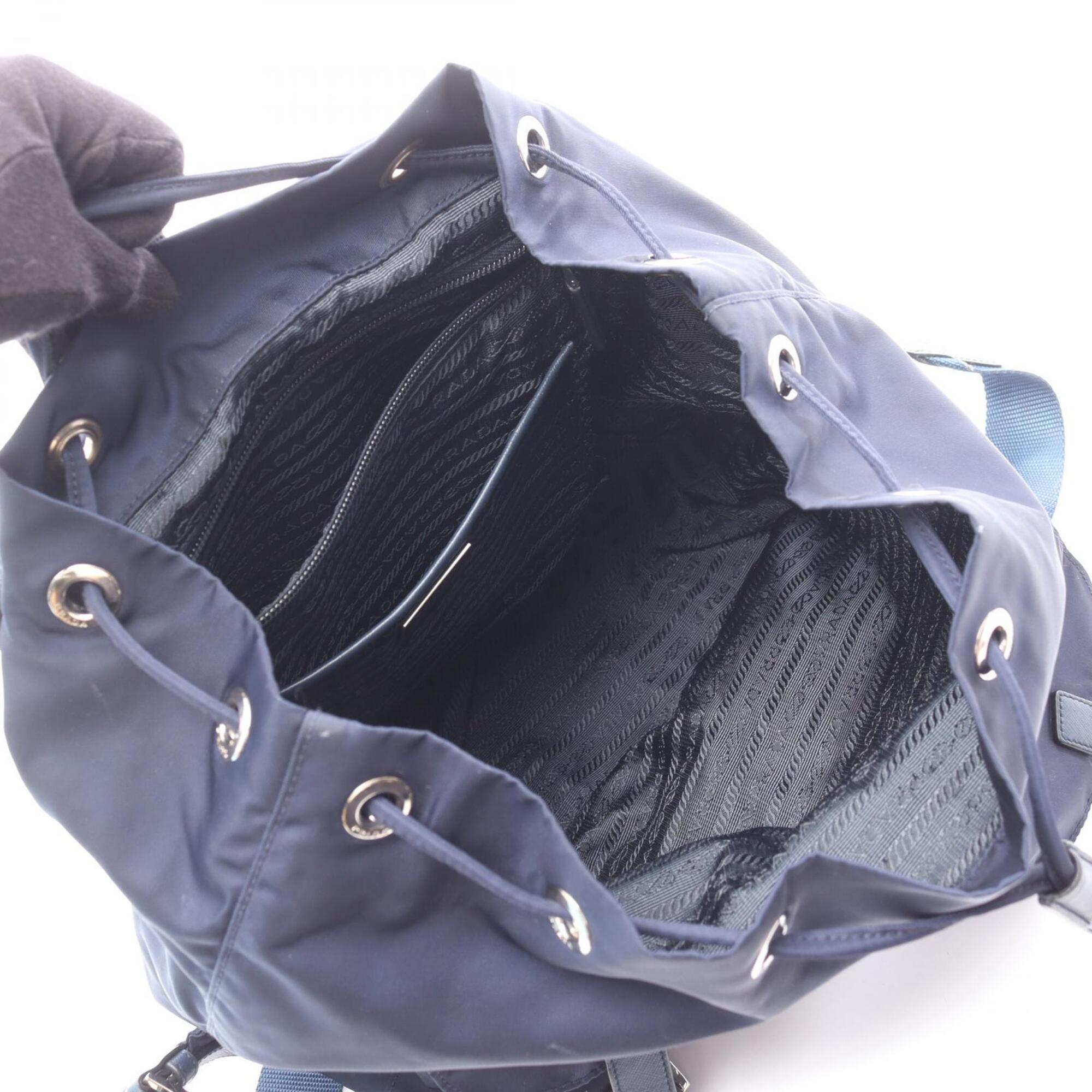 Prada Navy Nylon Leather Backpack Handbag (Pre-Owned)