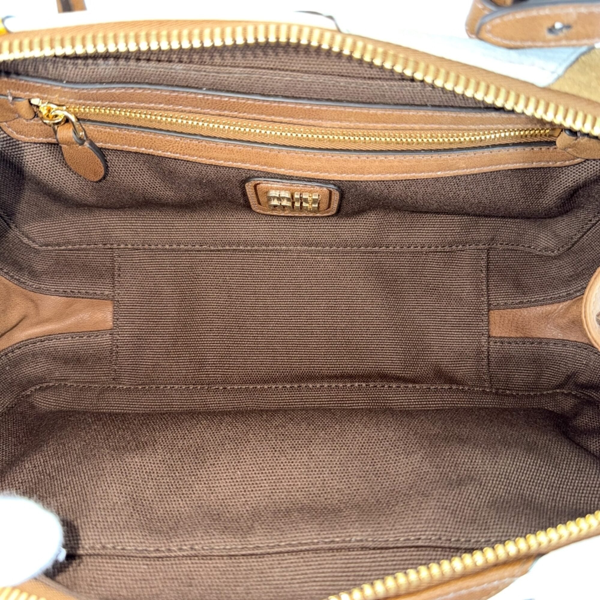 Miu Miu Brown Multi-Color White Leather Handbag Tote Bag (Pre-Owned)