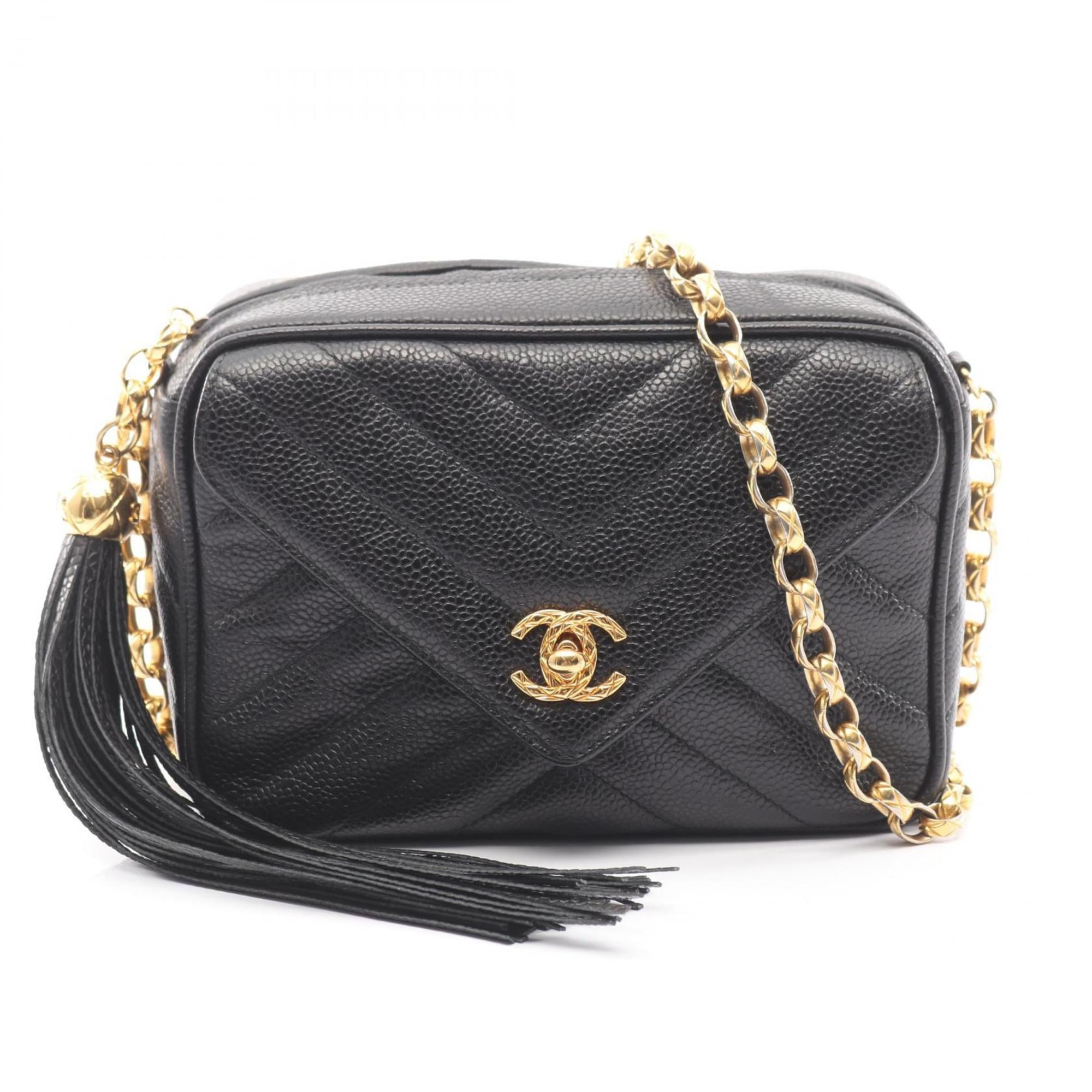 Chanel Black Leather Handbag Shoulder Bag (Pre-Owned)