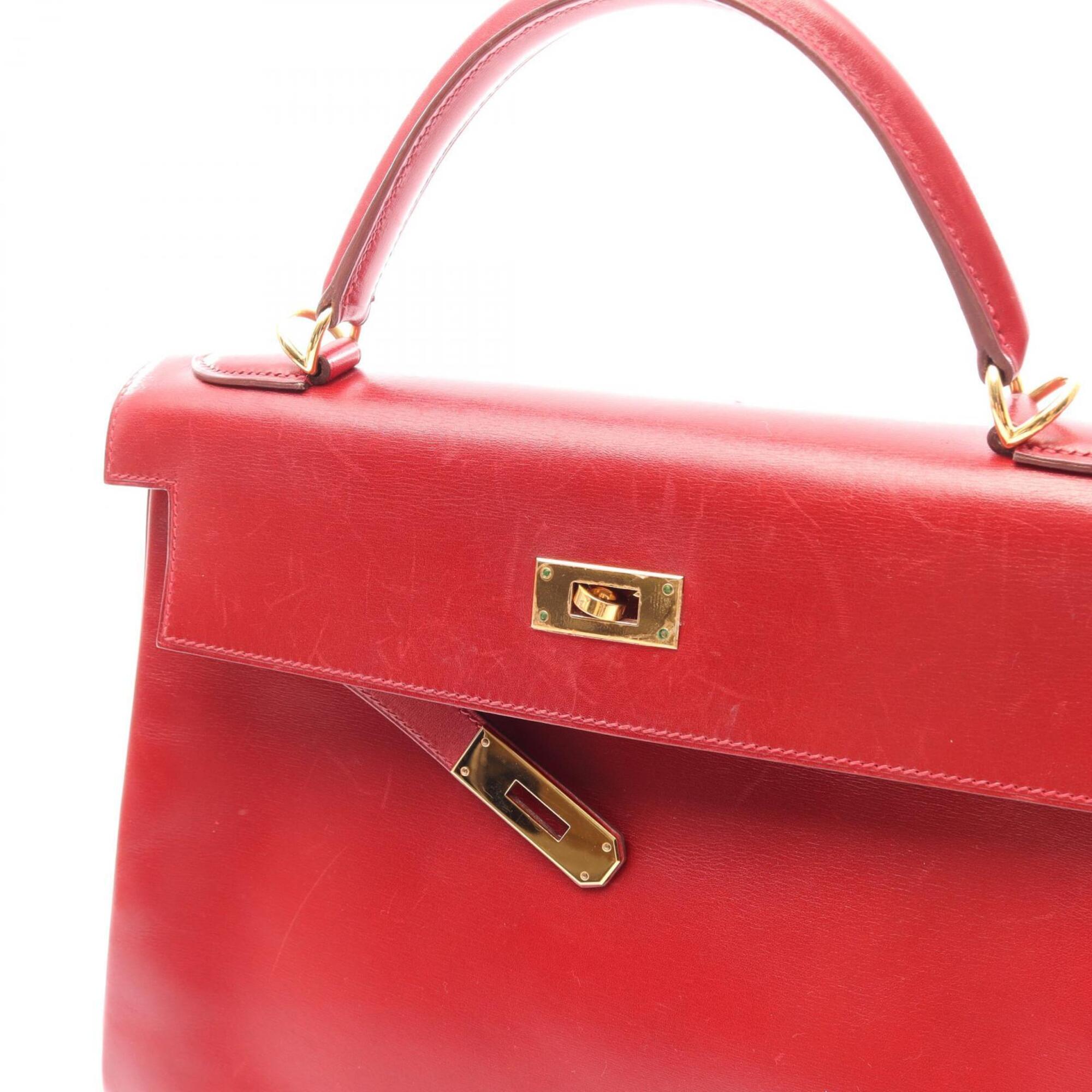 Hermes Red Color Tadelakt Leather Handbag (Pre-Owned)