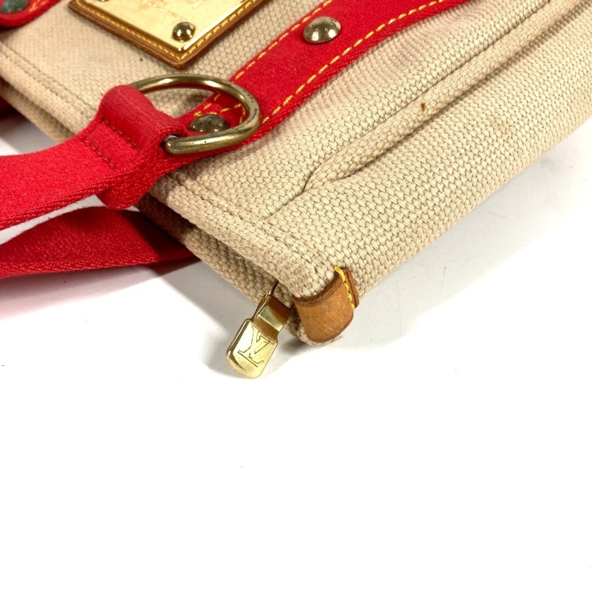 Louis Vuitton Beige Red Color Canvas Handbag Tote Bag (Pre-Owned)
