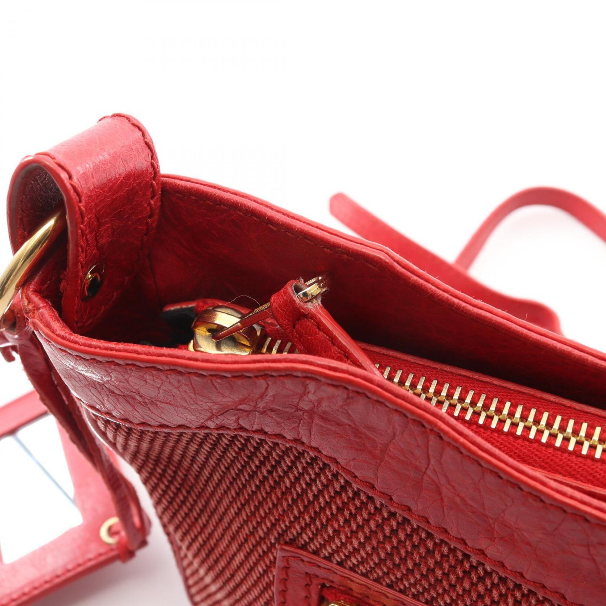 Balenciaga Red Color Canvas Leather Handbag Shoulder Bag (Pre-Owned)